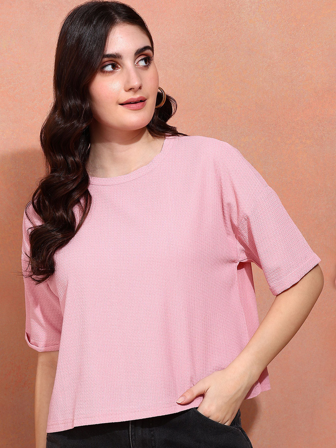 ANN SPRINGS Women Round Neck Crop Top