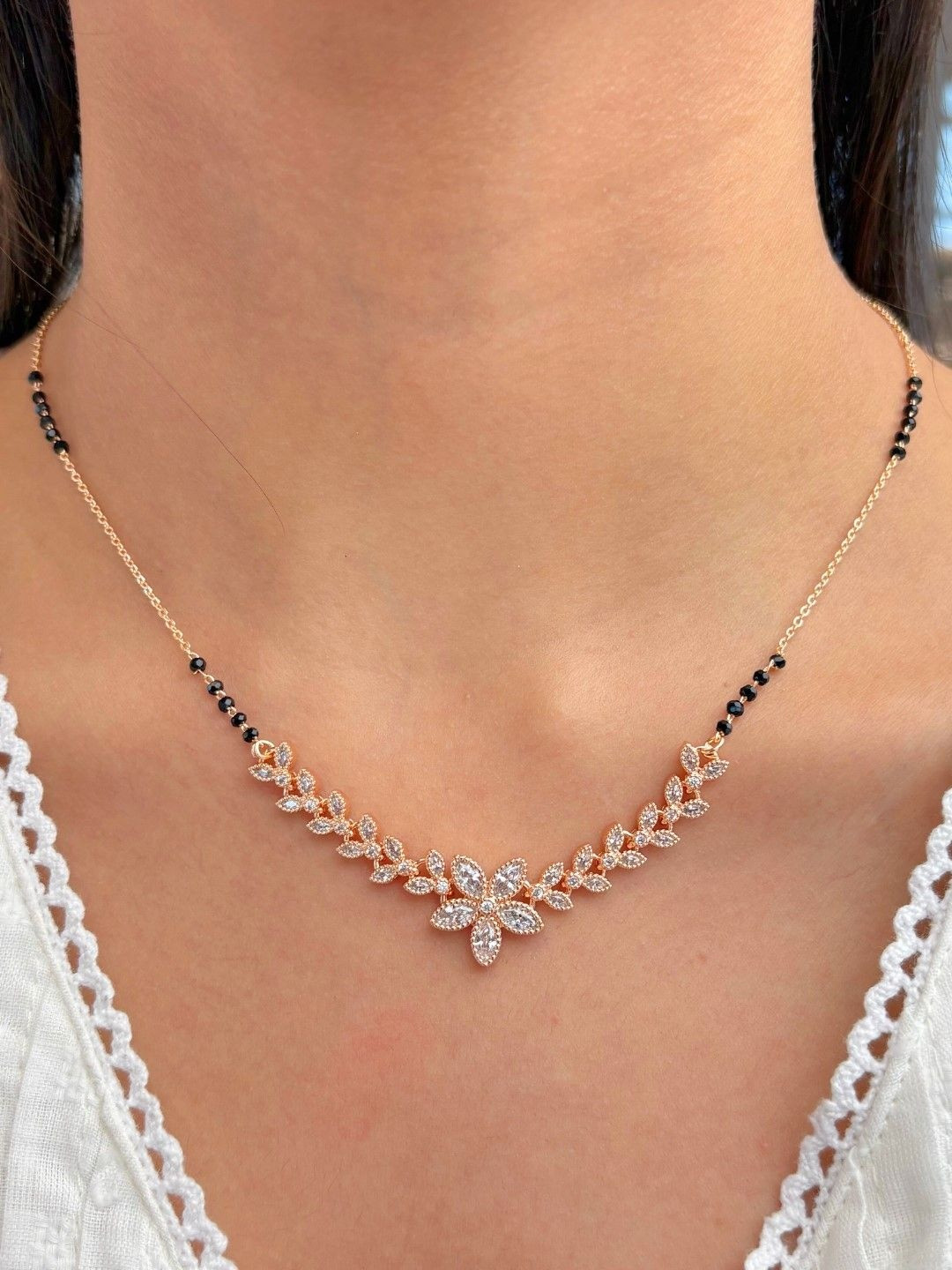 Zeraki Jewels Meher And Tiya Set Of 2 Stones Studded & Beaded Floral Shaped Mangalsutras