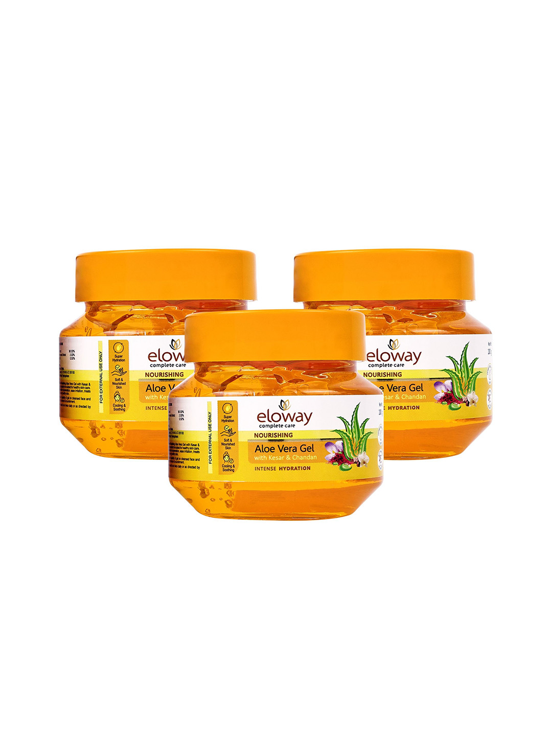 ELOWAY Set Of 3 Aloe Vera Gel With Kesar & Chandan For Hydration - 100 g Each