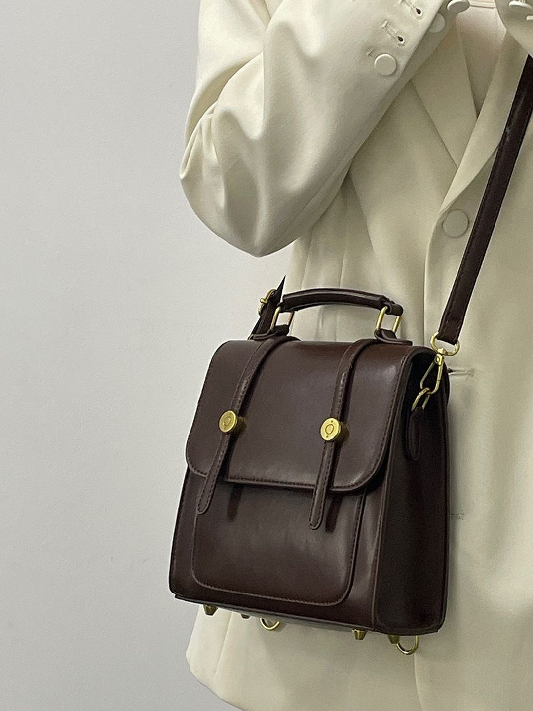 CORSICA Women Solid Coffee Brown Backpack With Detachable Strap