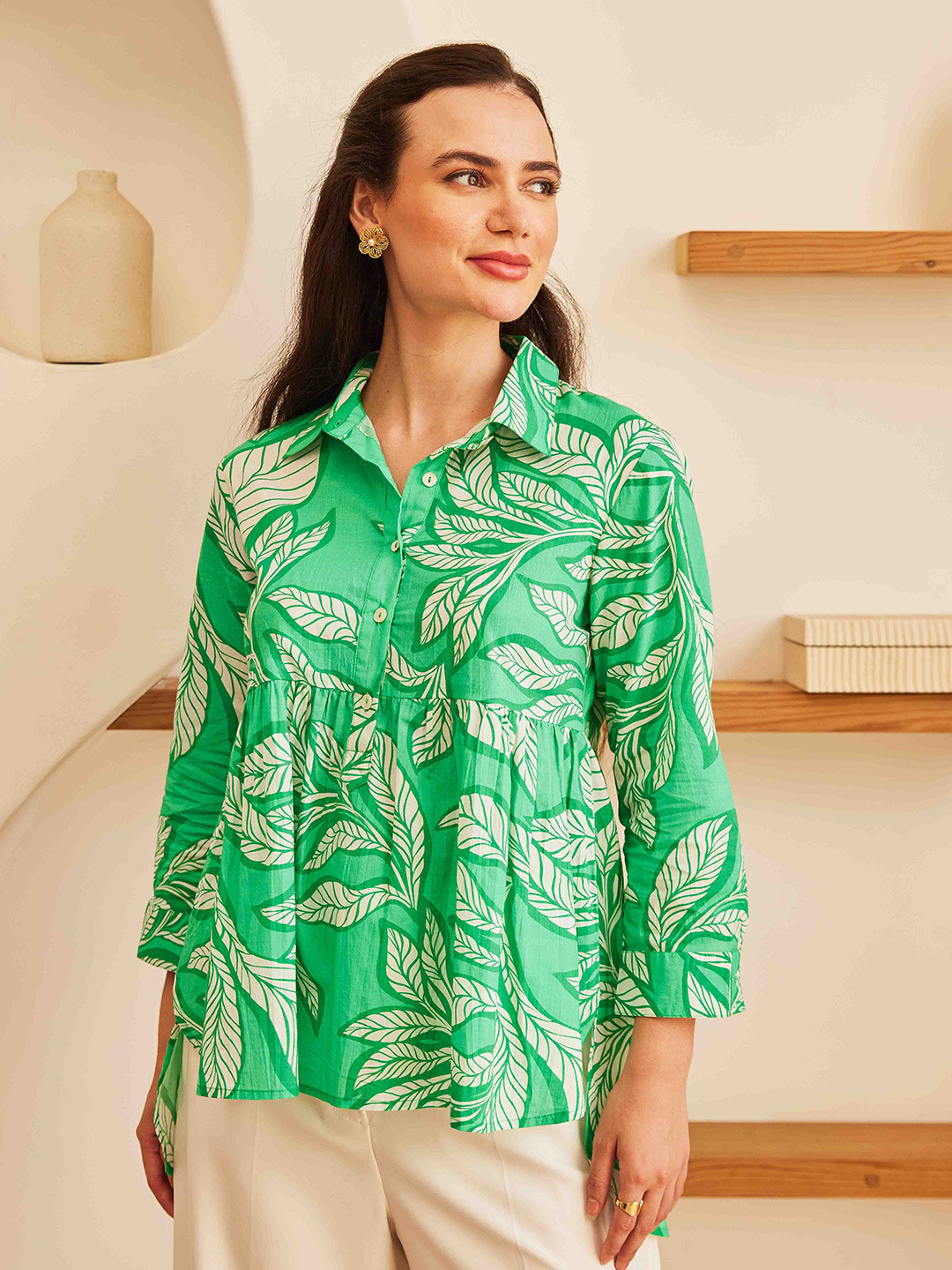 House of Sal Women Tropical  PrintCotton Top