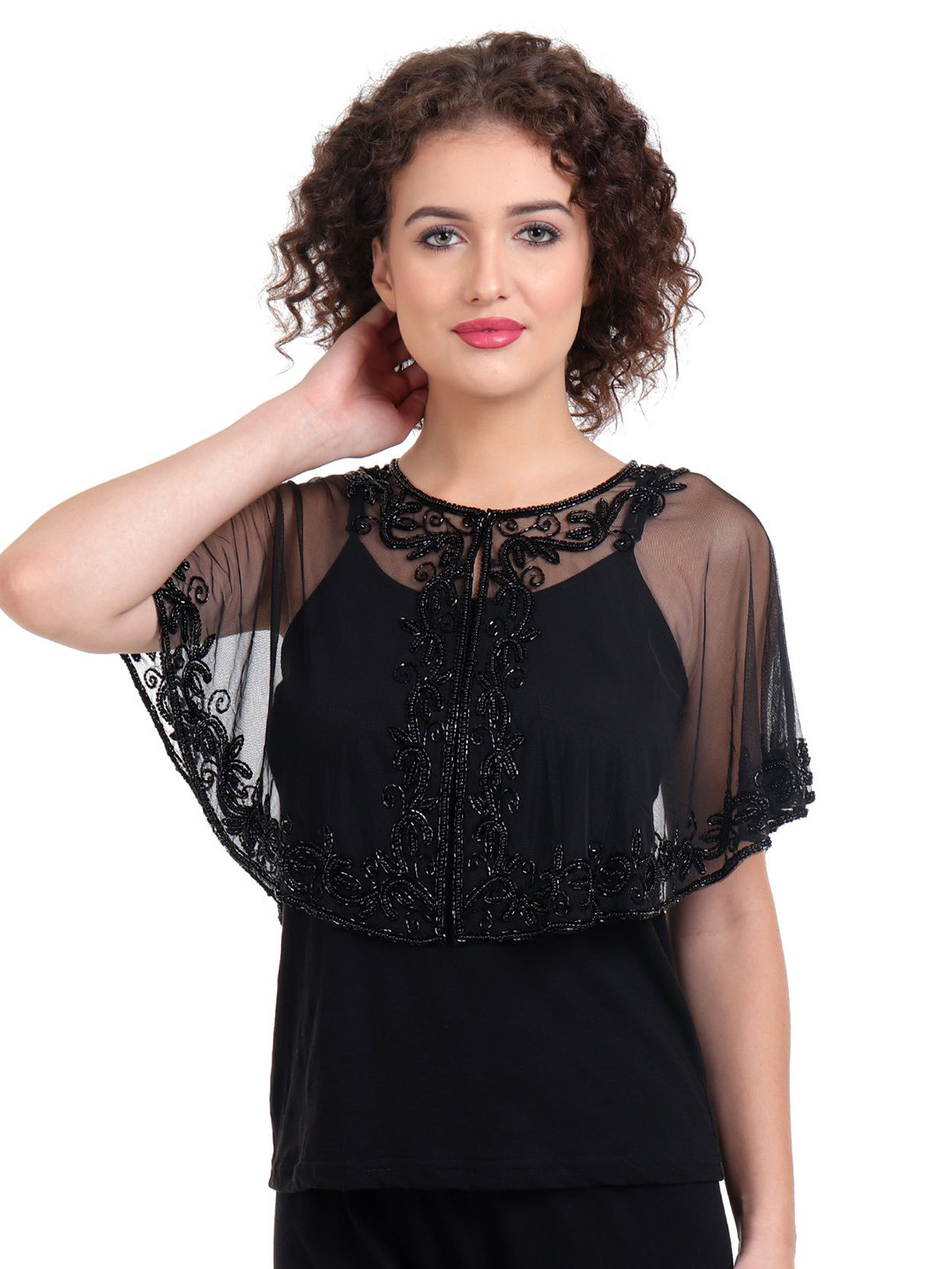 JEDCO Embroidered Crop Shrug