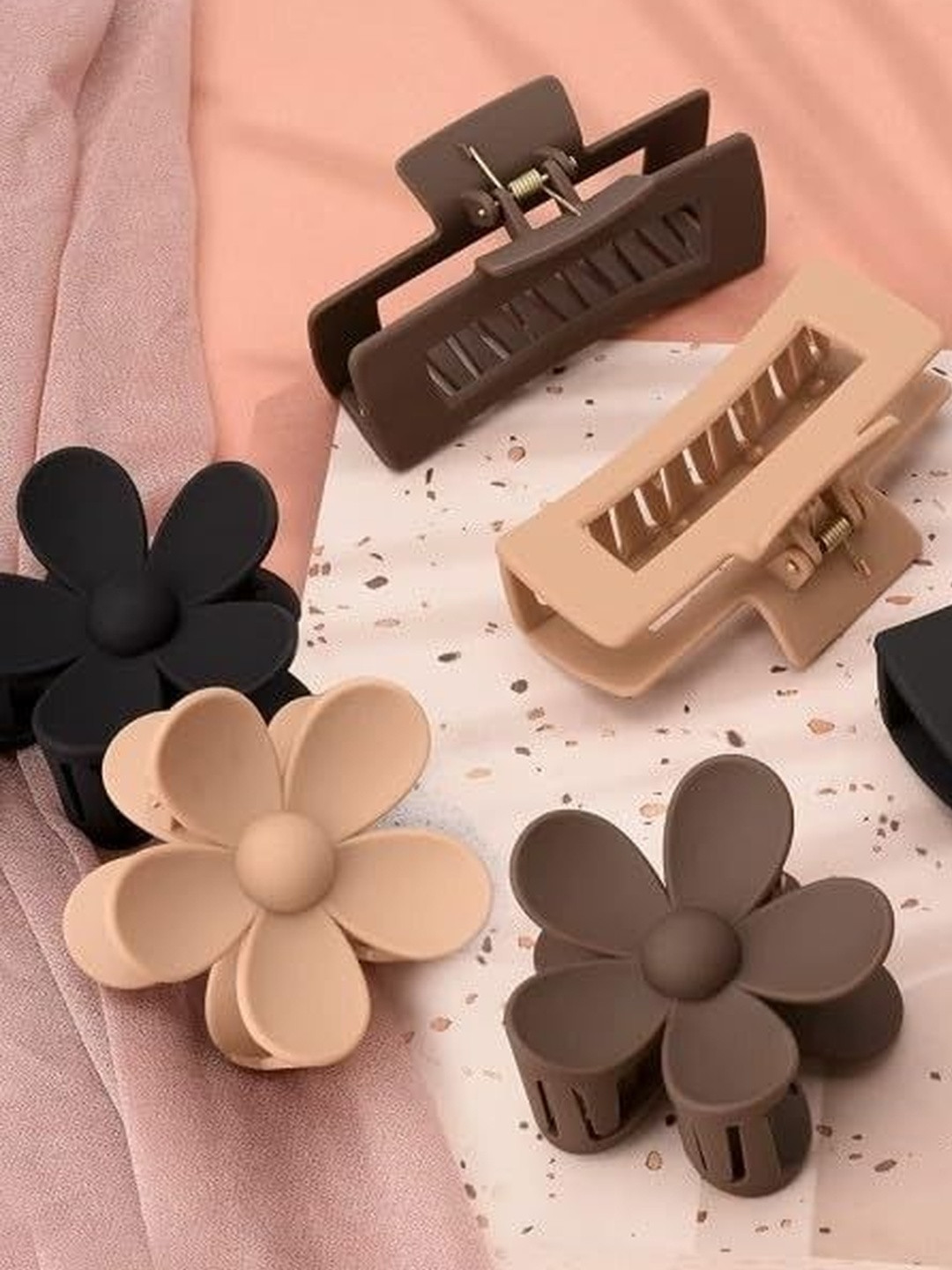 DIVASTRI Women Set of 6 Plastic Matte Finish Flower & Rectangle Hair Claw Clips