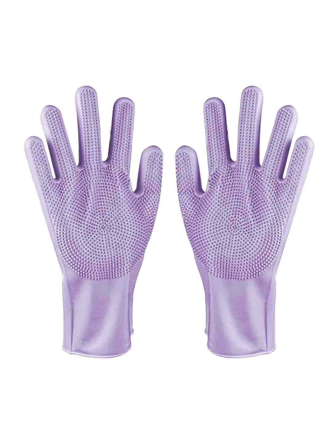 Kuber Industries 2Pcs Purple Textured Silicone Heat Resistant Dishwashing Gloves