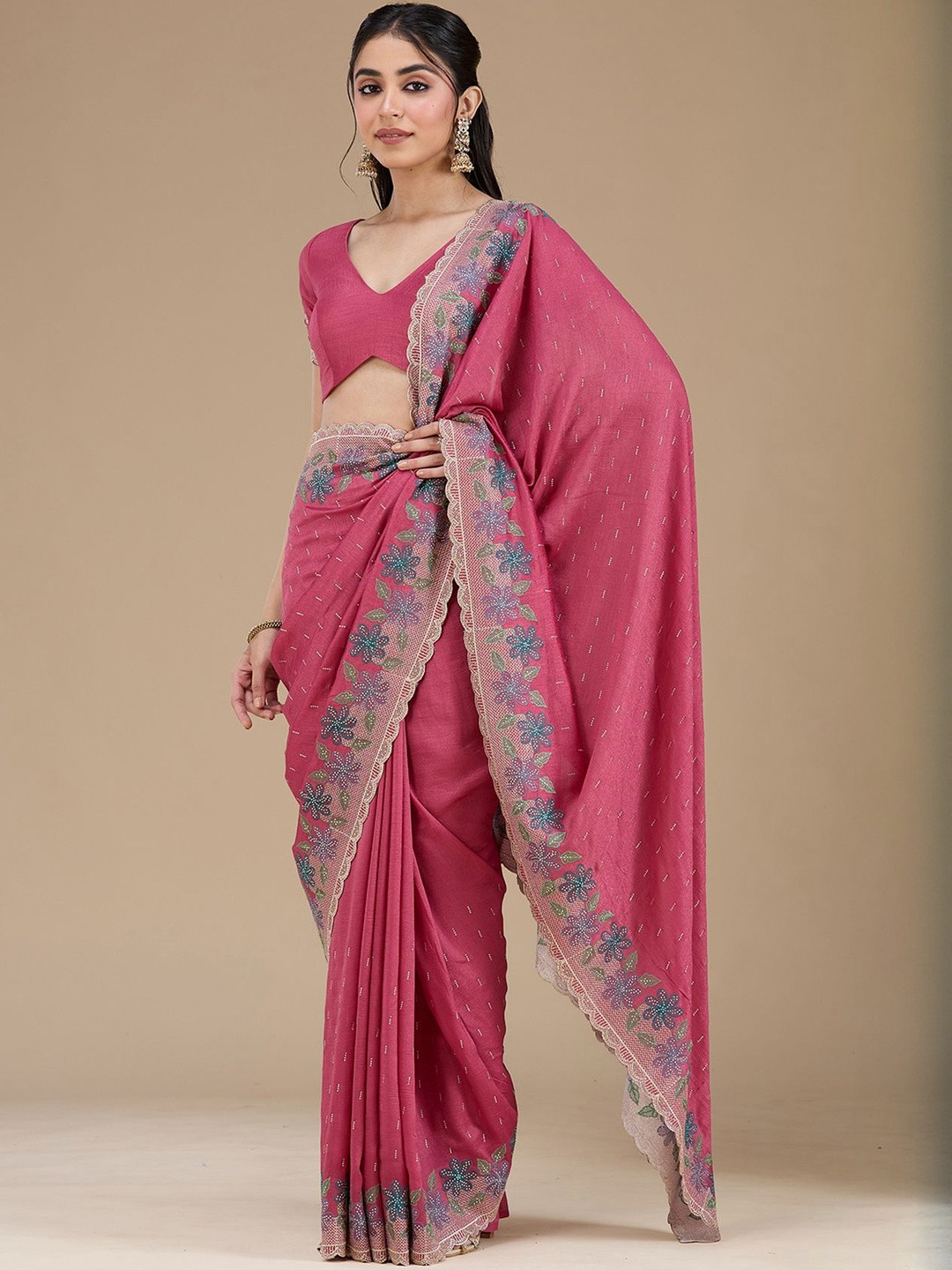 Koskii Women Threadwork Soft Raw Silk Saree