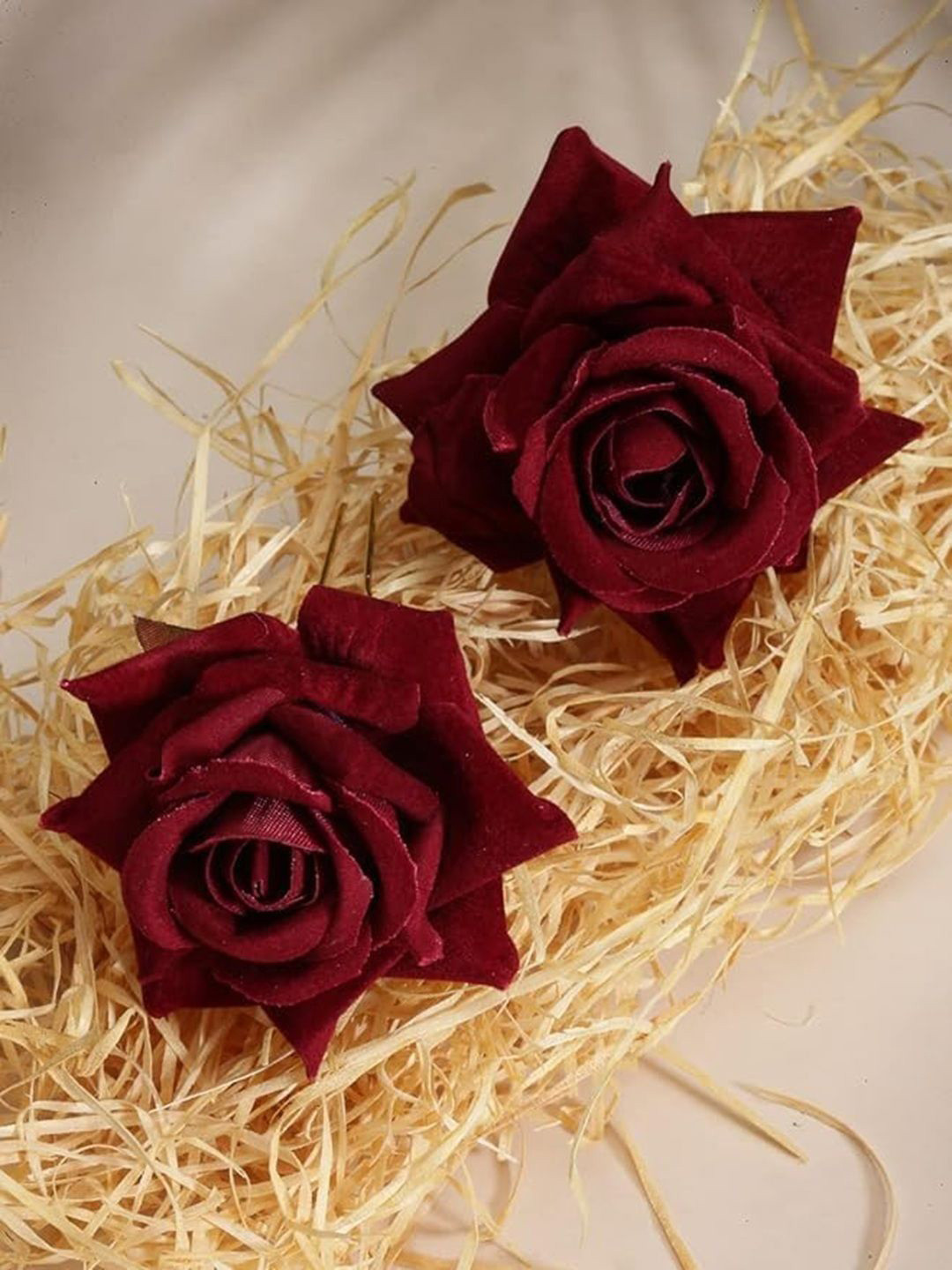 DN Creation Women Set Of 2 Red Rose Artifical Flower Alligator Hair Clip