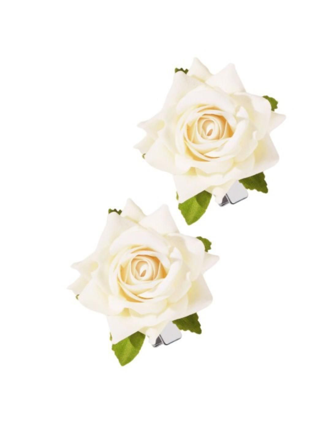 DN Creation Women Set of 2 White Rose Artifical Flower Hair Clip