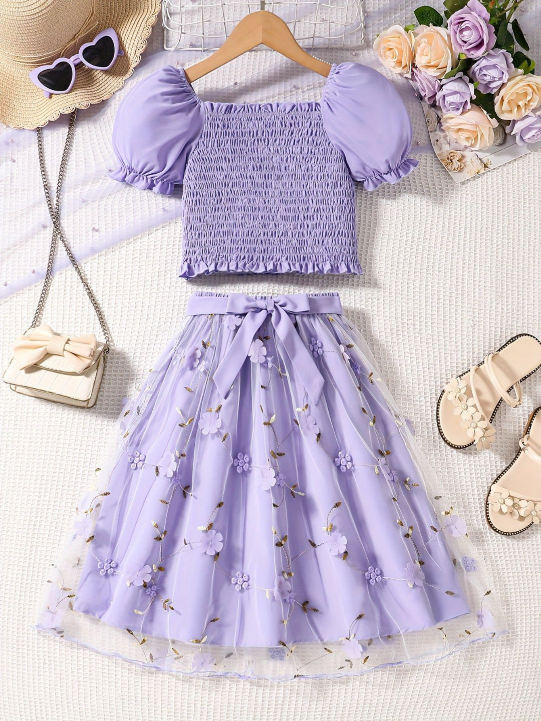 Oh Rare Girls Textured Top With Skirt