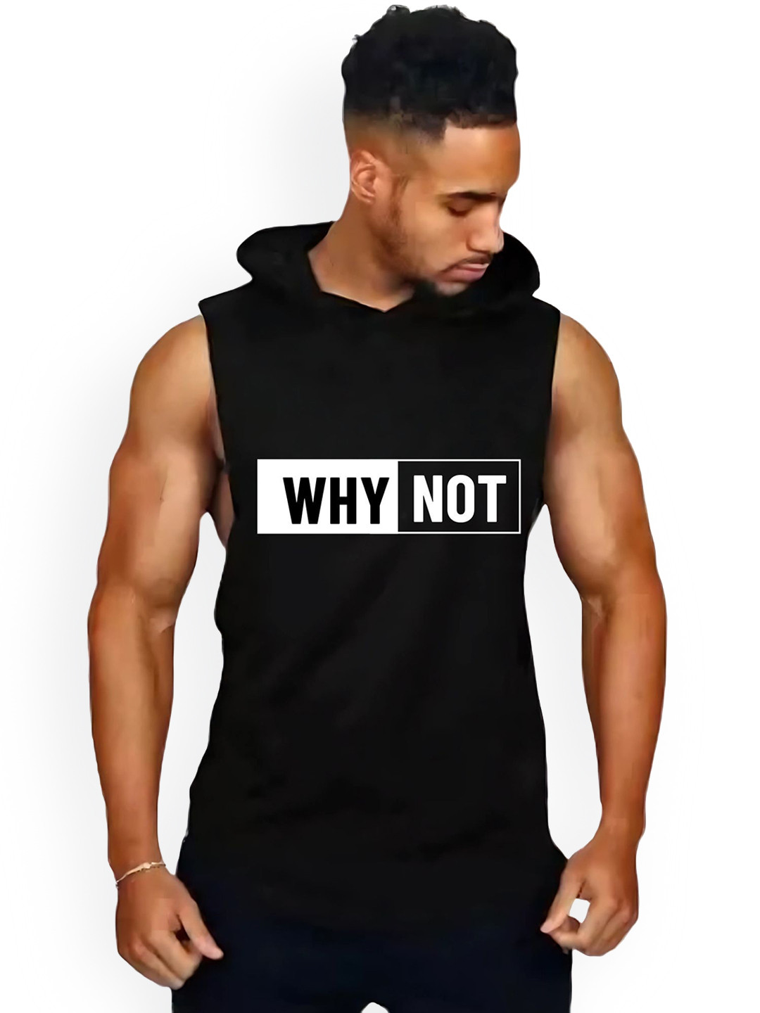Fashnobic Men Why Not Printed Hooded Neck Cotton Gym Vest