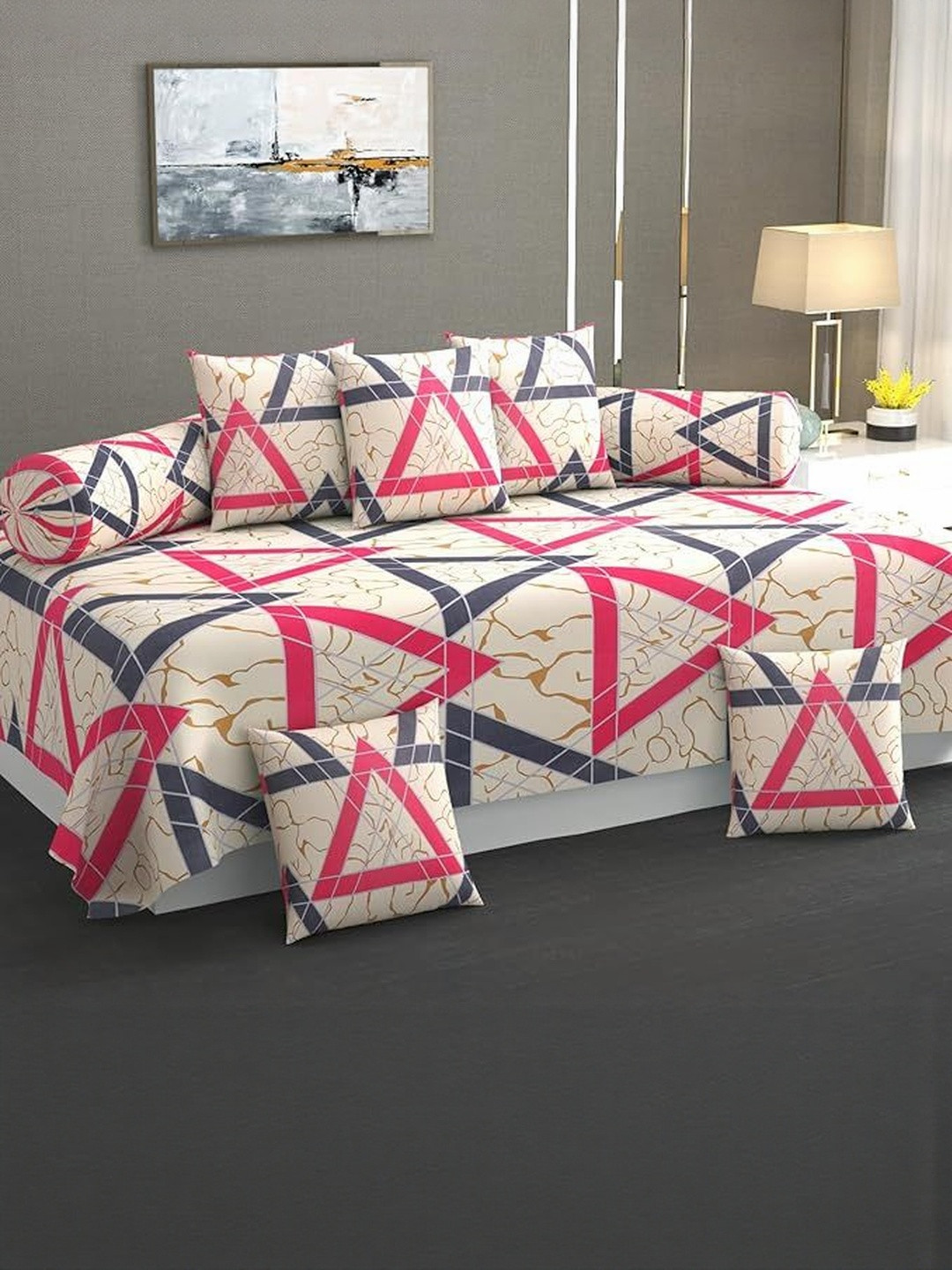 AMRANGE Pack of 8 Multicolor Printed Diwan Set