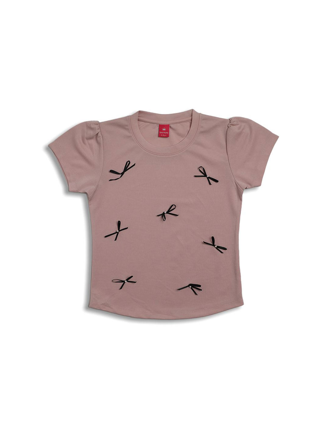 Sportking Girls Round Neck Puff Sleeves Bow Cotton Regular Top