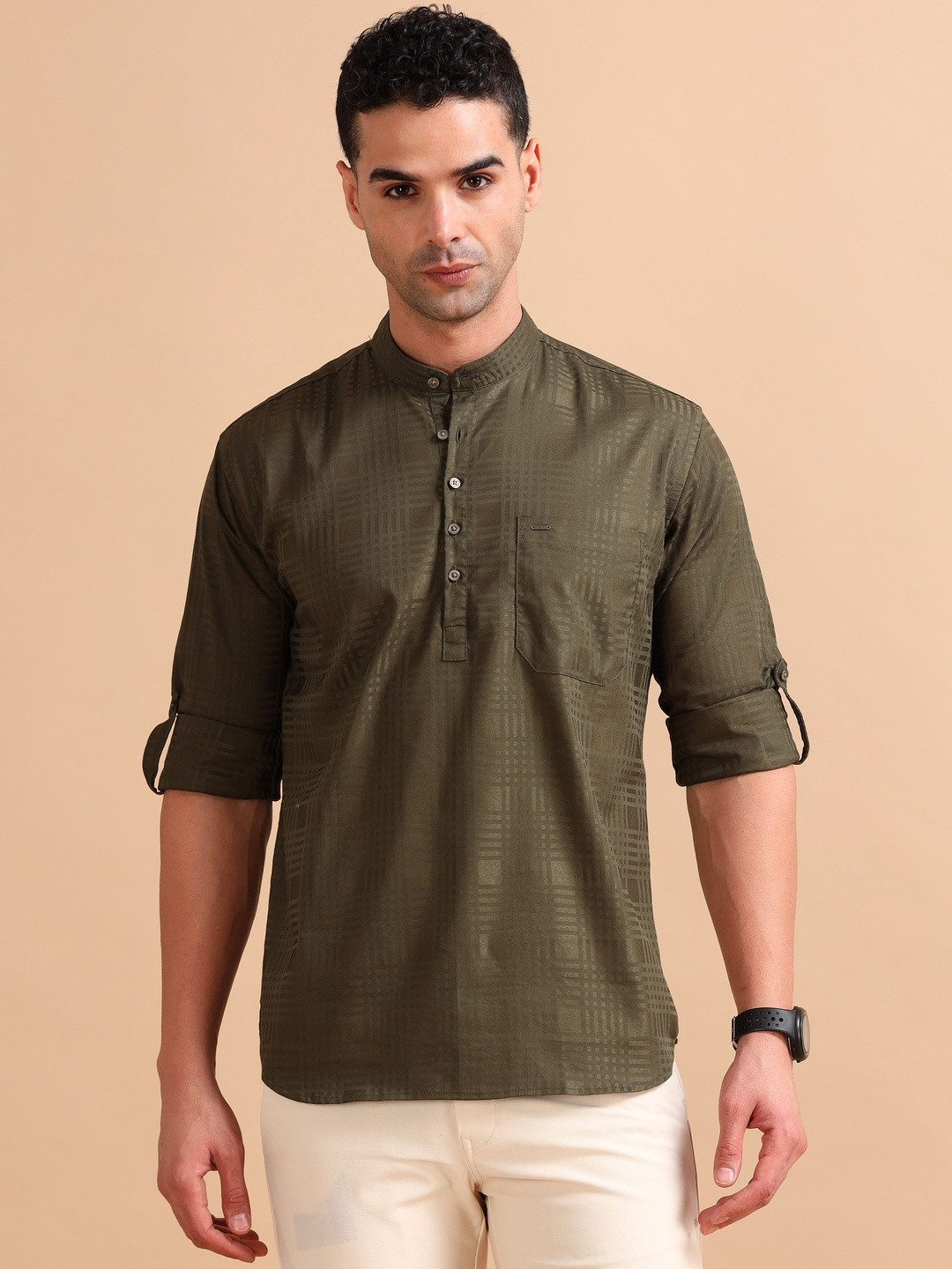 COOL COLORS Men Green Cotton Checked Slim Fit Shirts