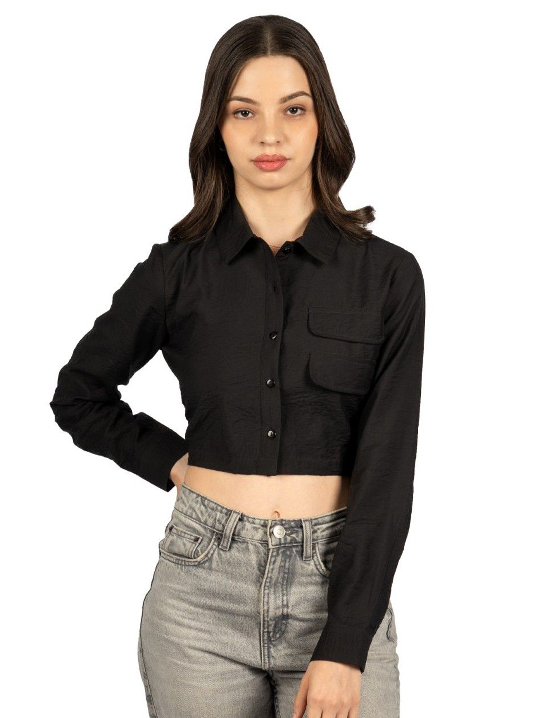 CORY EDGE Women Crop Utility Pockets Long Sleeves Shirt Style  Top