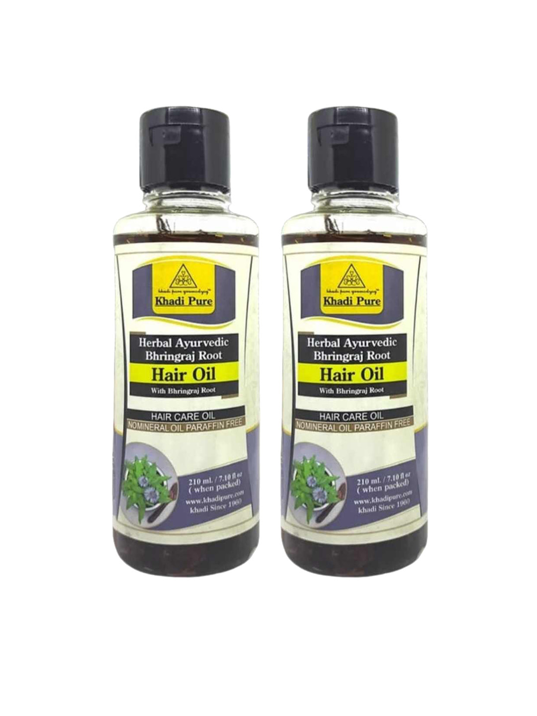Khadi Pure Set Of 2 Herbal Ayurvedic Bhringraj Root Hair Oil For Hair Growth - 210 ml Each