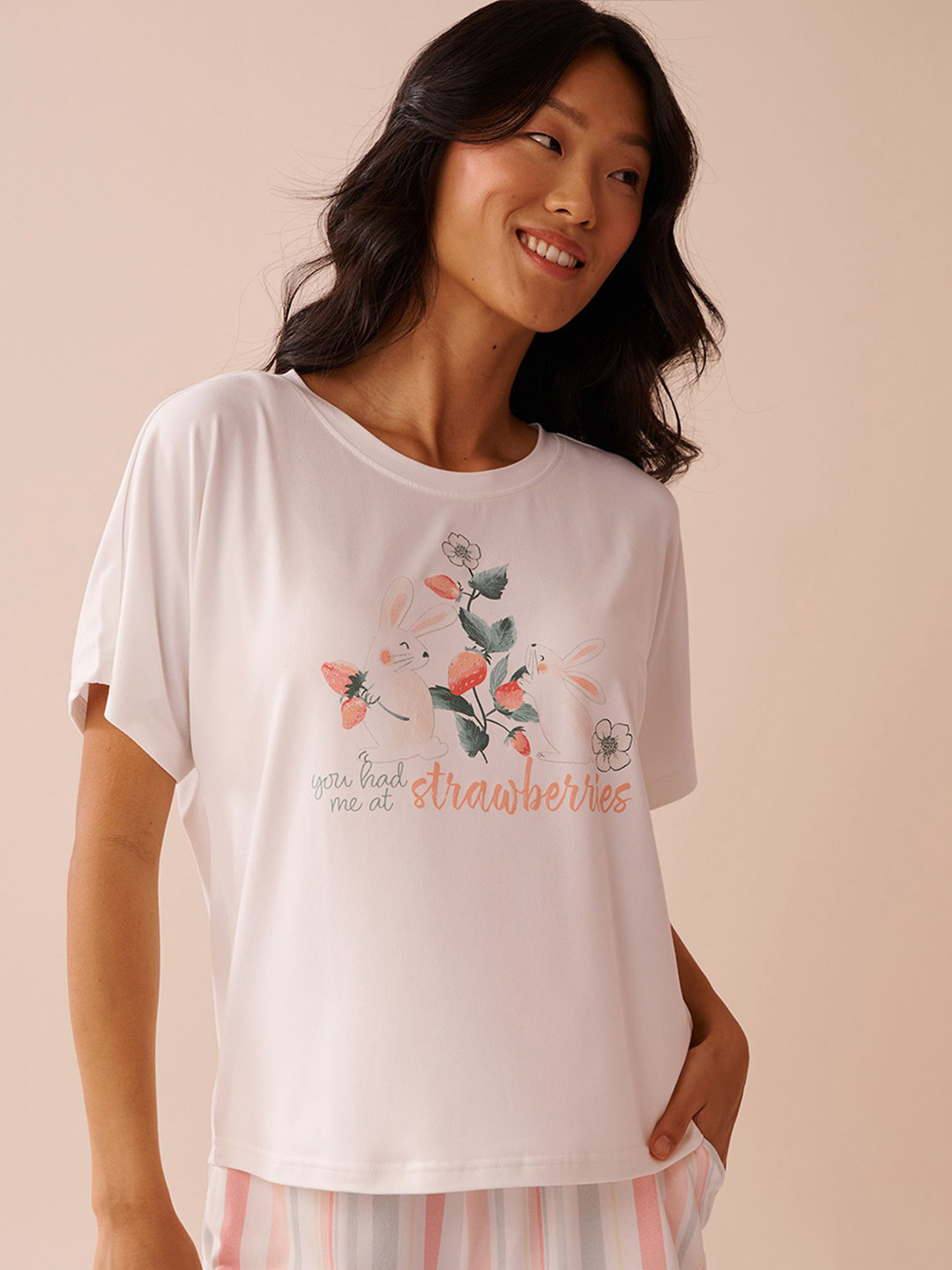 La Vie en Rose Women Printed Loose Fit Lounge T-Shirt