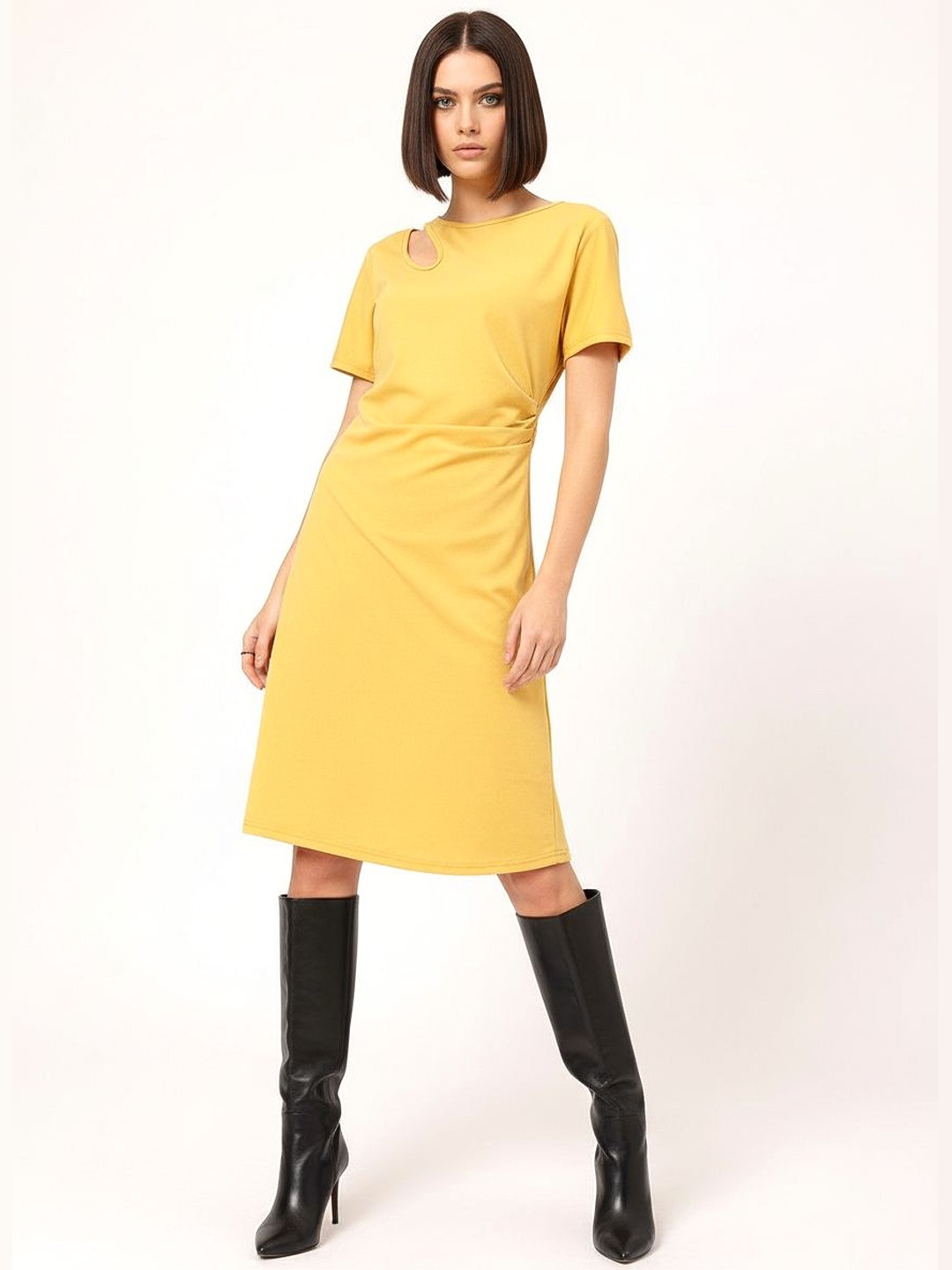 DressBerry Playful Pleats Cut-Out Midi A-Line Dress