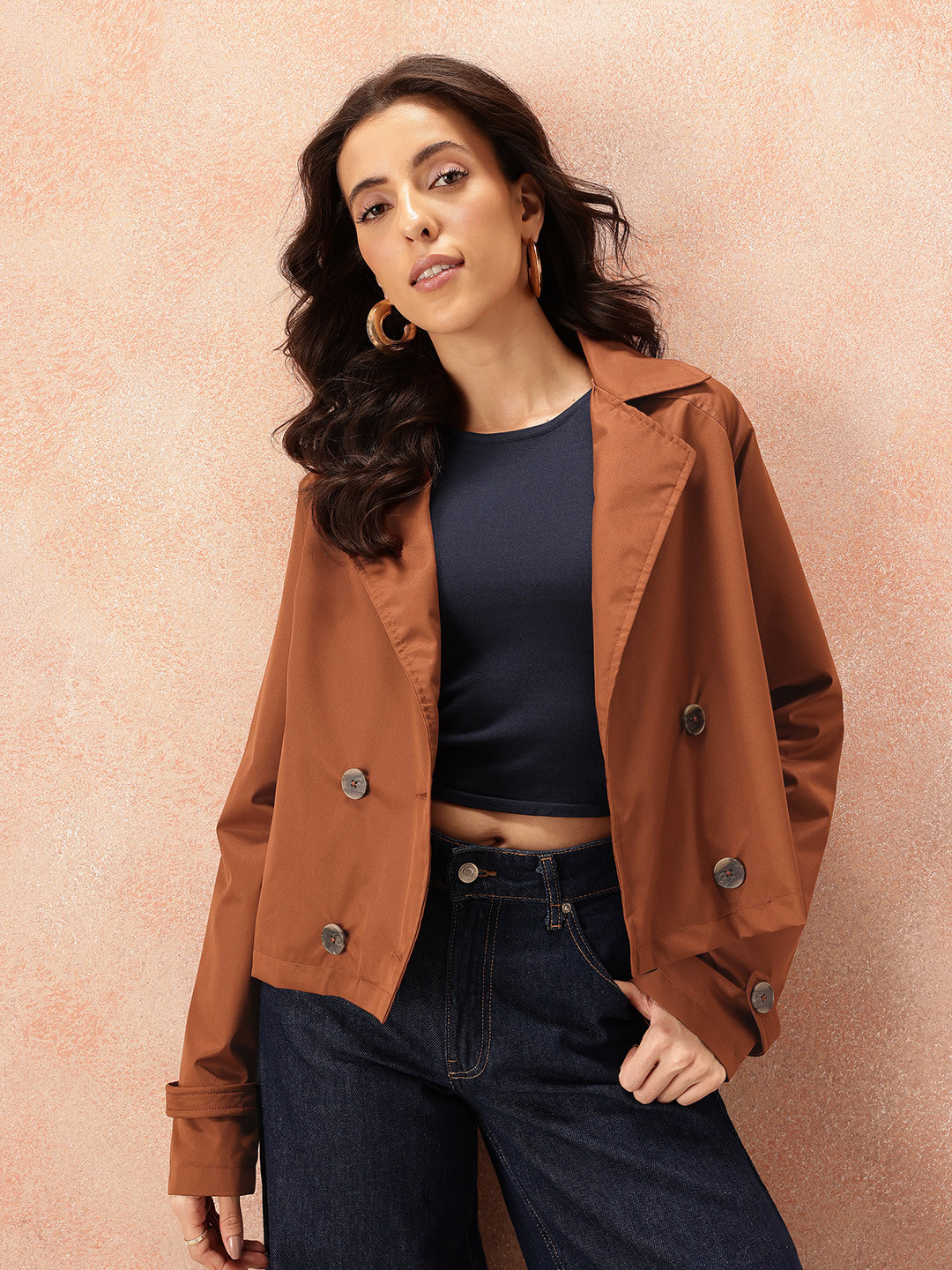 All about you Notched Lapel Double Breasted Layered Coat
