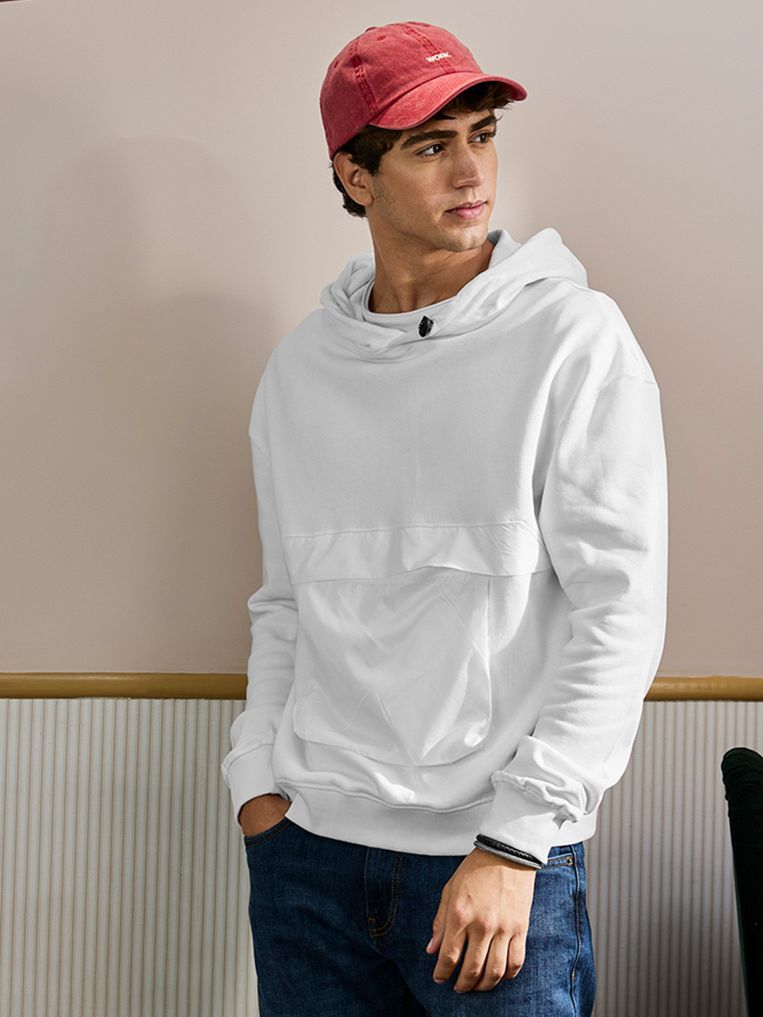 Snitch Men White Plain Cotton Hoodies Sweatshirts