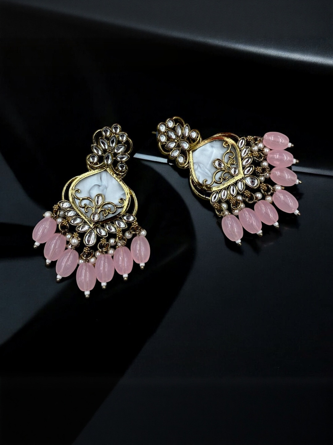 strucker Women Pink Kundan Alloy Chandbali Drop Earrings