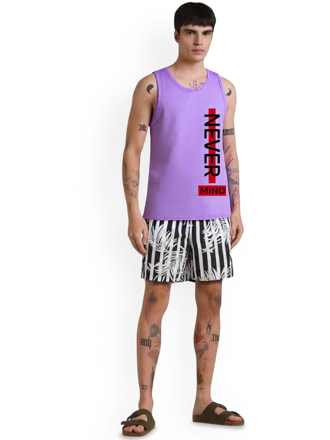 Parona Typography Printed Round Neck Sleeveless Gym Vests