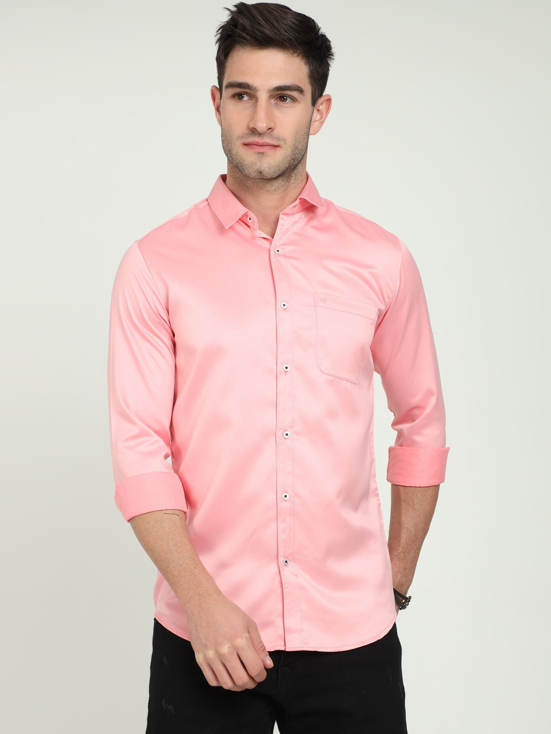 Rocket Science Men Pink Satin Slim Fit Comfort Shirts