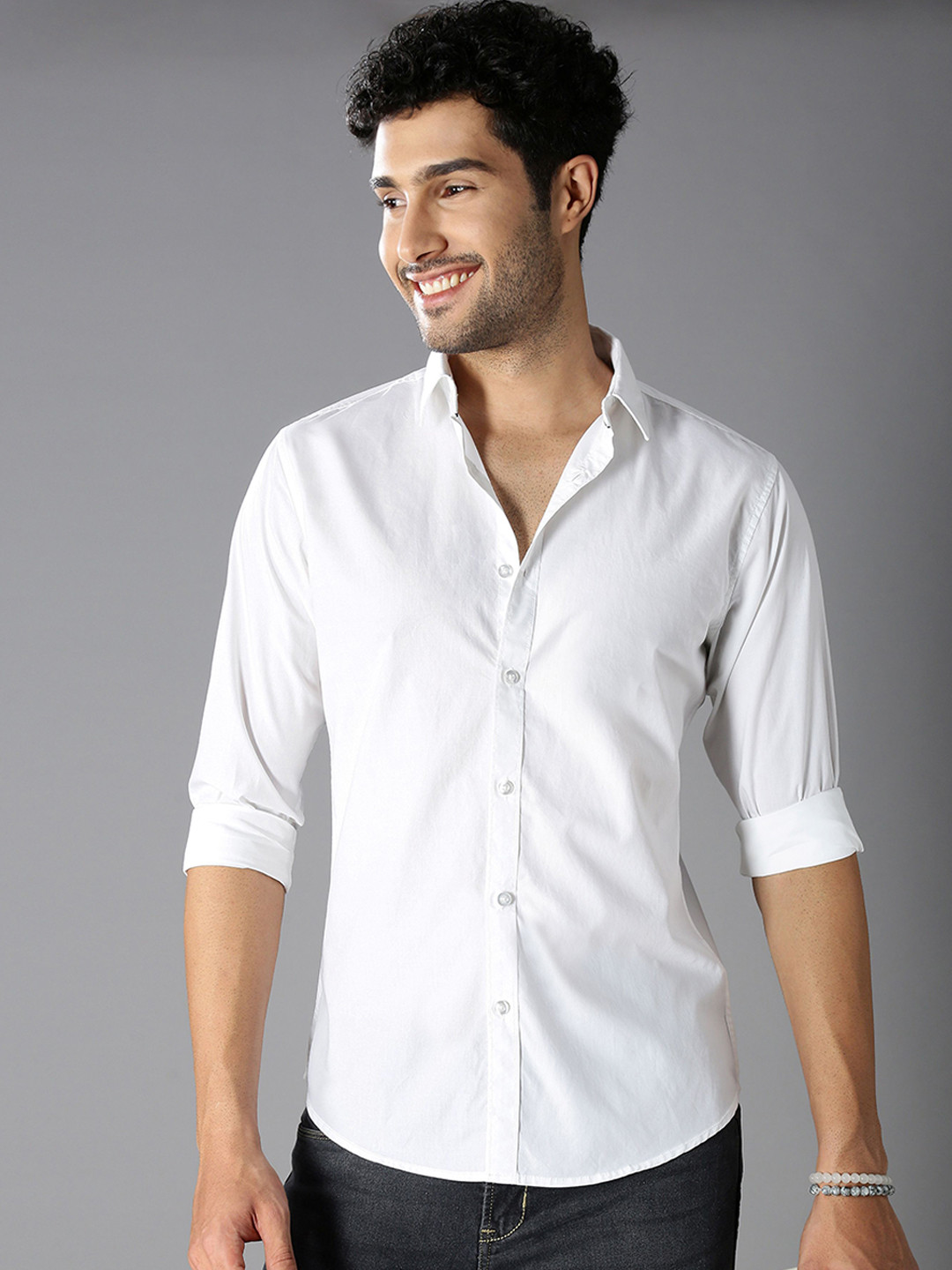 British Club Men Smart Slim Fit Solid Spread Collar Satin Casual Shirt