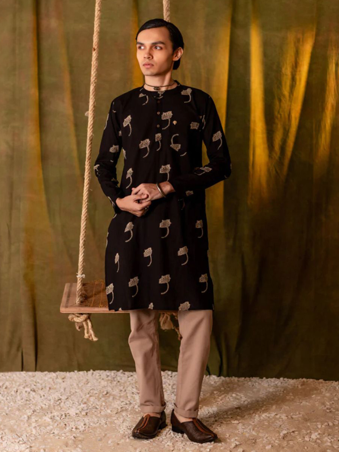 VANCHA Men Solid Daily Cotton A-Line Kurta