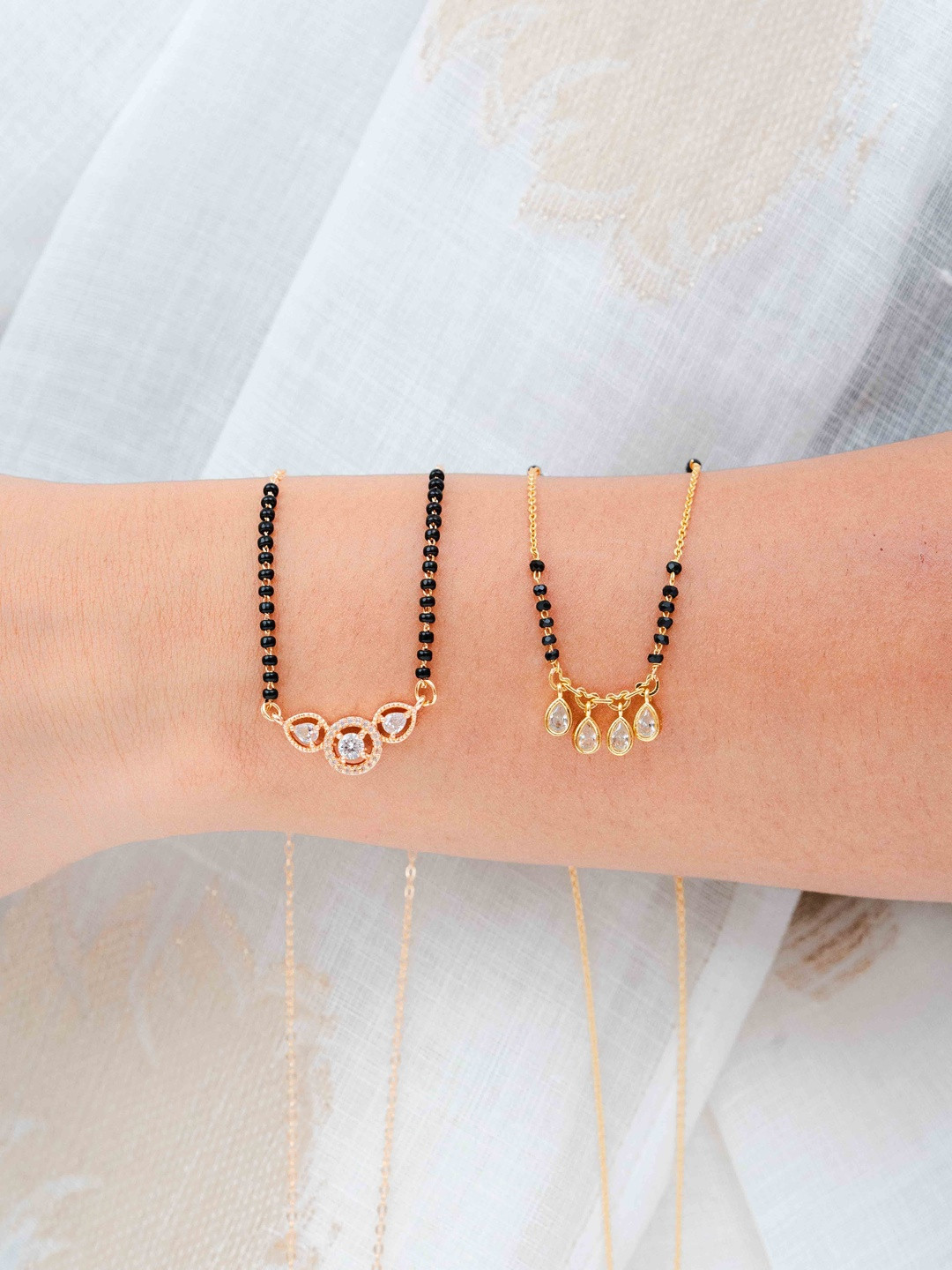 Zeraki Jewels Meher And Saruchi Set Of 2 Stones Studded & Beaded Teardrop Mangalsutras