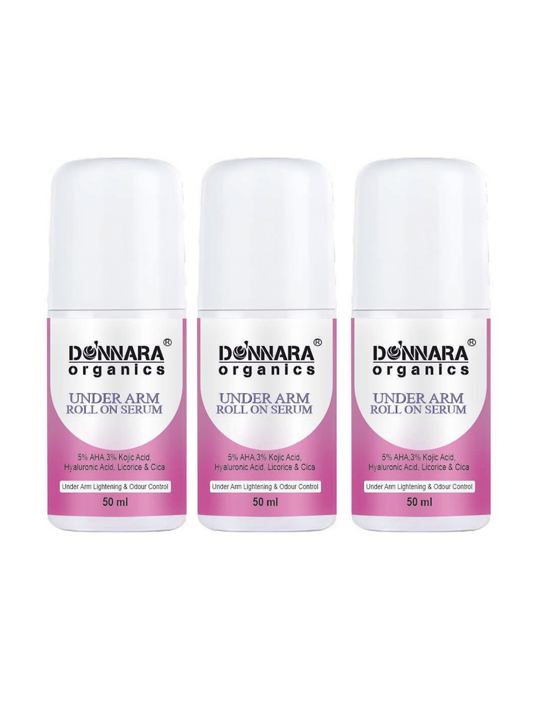 Donnara Organics Set Of 3 AHA Underarm Roll-on Anti-Perspirant Deodorant- 50 ml Each