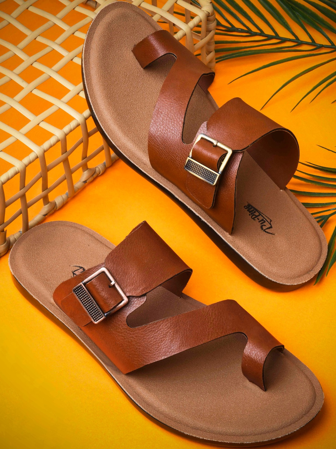PU-PINE Men Tan PU Sole Slip On  Synthetic Leather Sandals