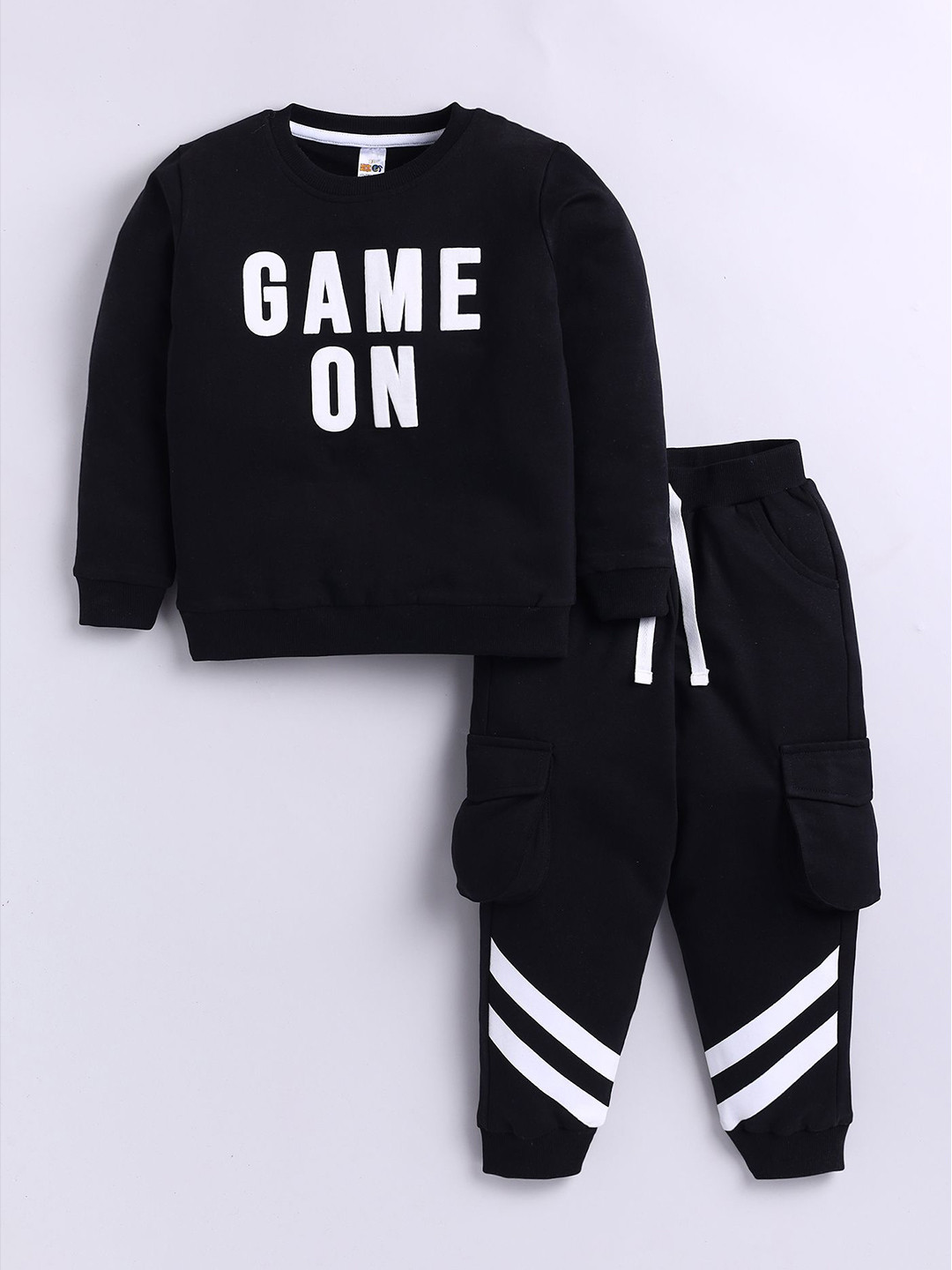 LITTLE NINJA Infant Boys Typography Printed Round Neck Pure Cotton Sweatshirt With Joggers