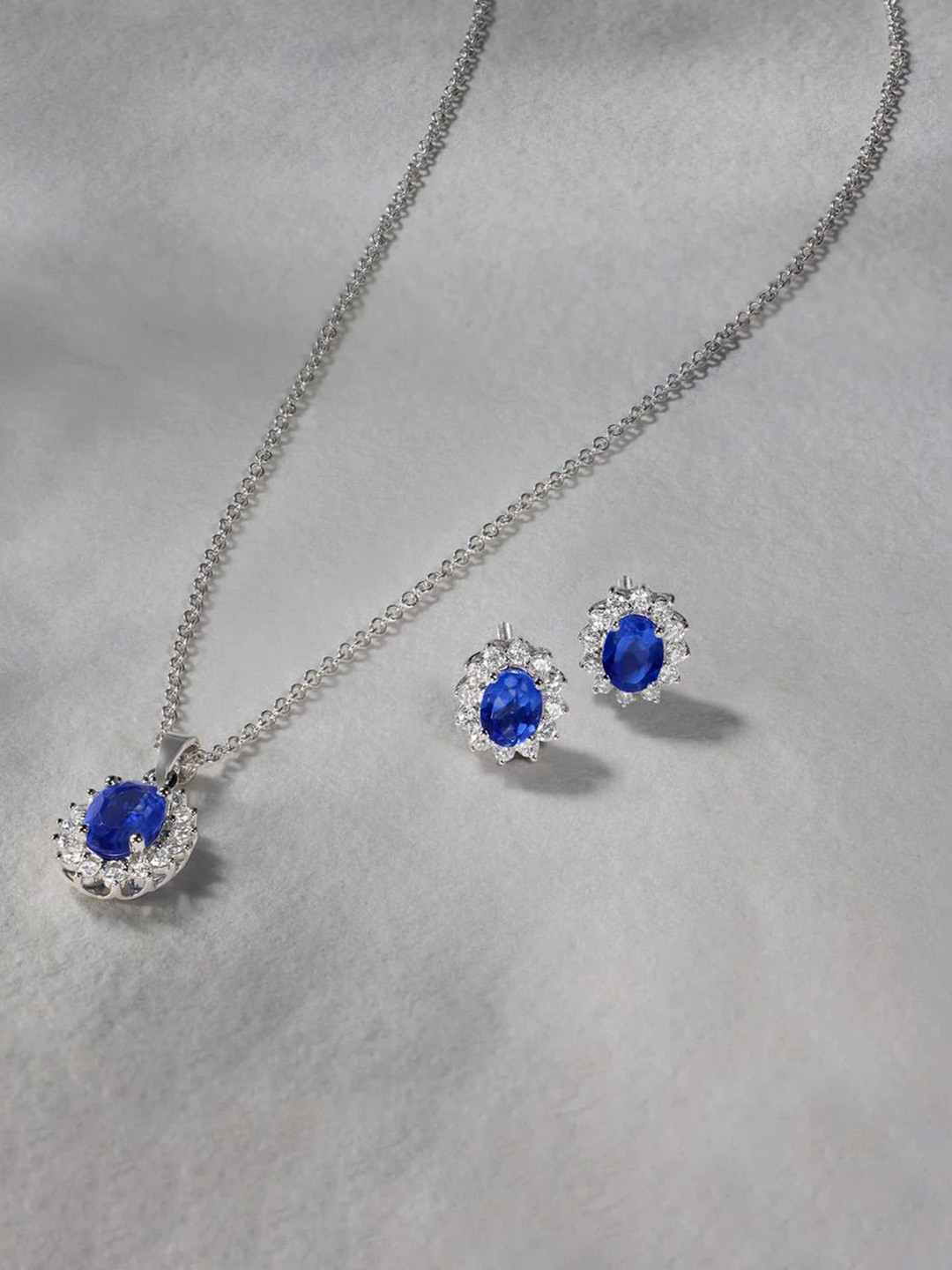 BAYAN JEWELRY 925 Sterling Silver Sapphire & 0.18 CT Lab Grown Diamond Necklace - 3.0  g