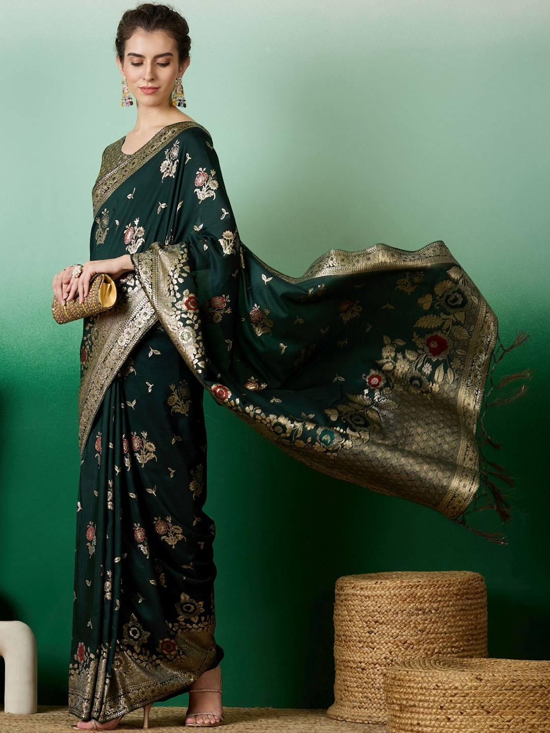 Desi Fusion Floral Zari Heavy Work Saree