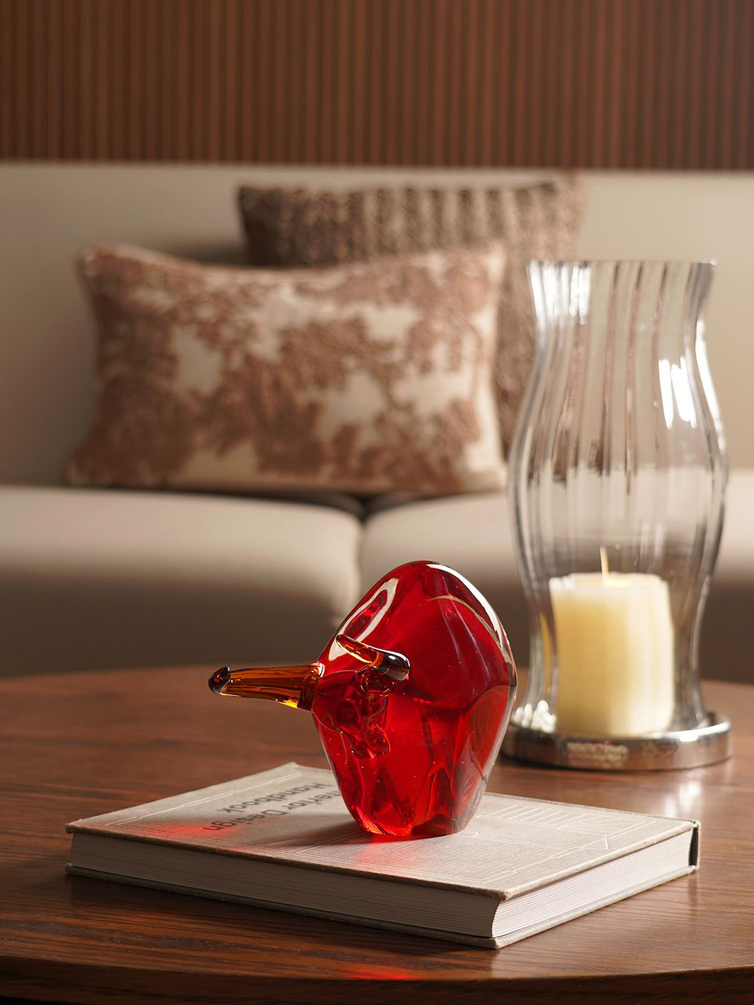 Pure Home and Living Red Handblown Glass Bull Showpiece