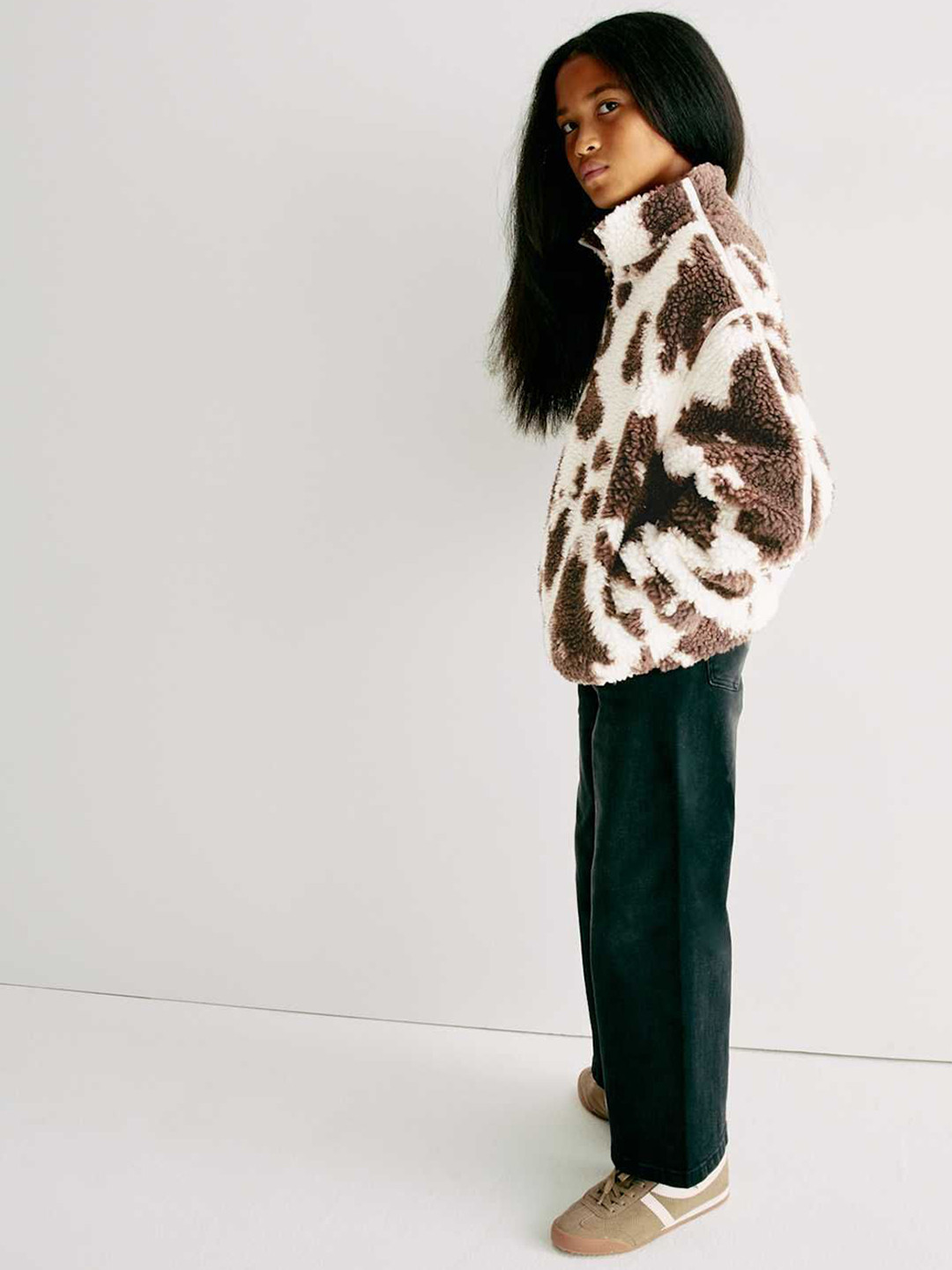 Marks & Spencer Girls Mock Collar Animal Printed Sherpa Jacket