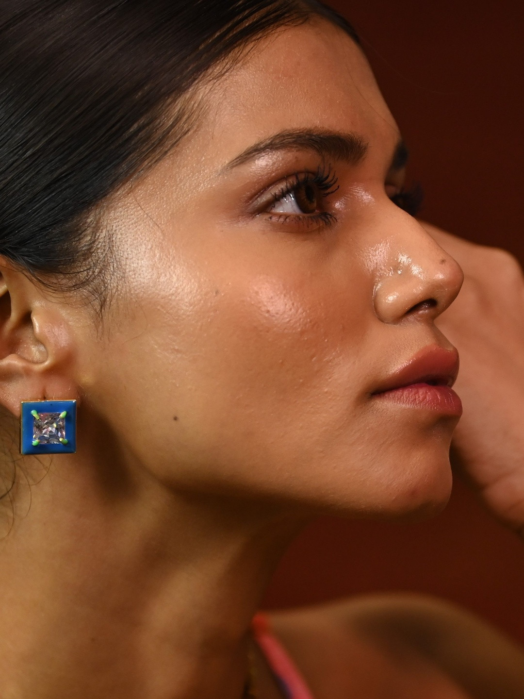 Zaza by Somya Gold-Plated Artificial Stones Studded Square Shaped Studs