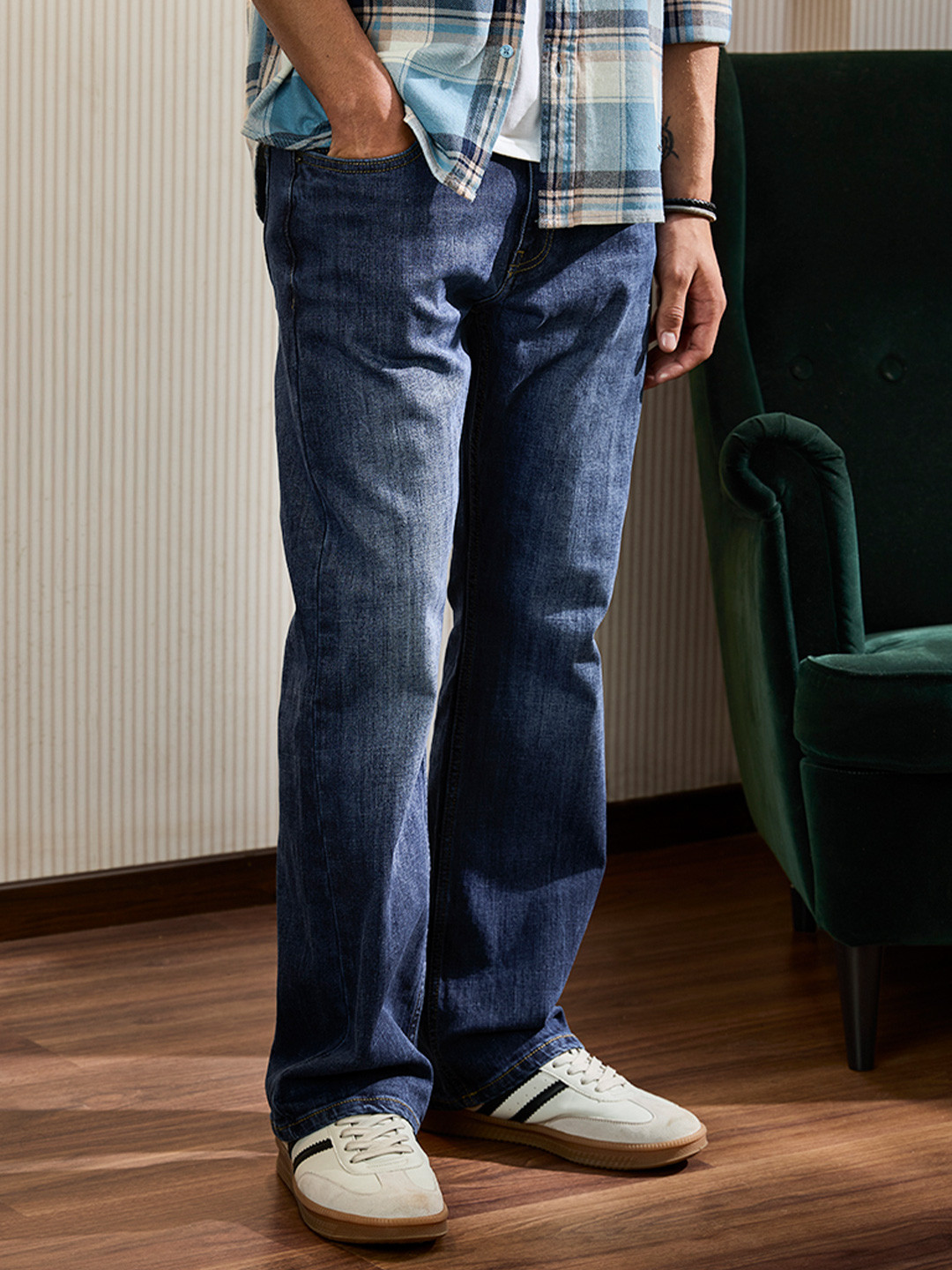 Snitch Dark Blue Mid-Rise Bootcut Jeans
