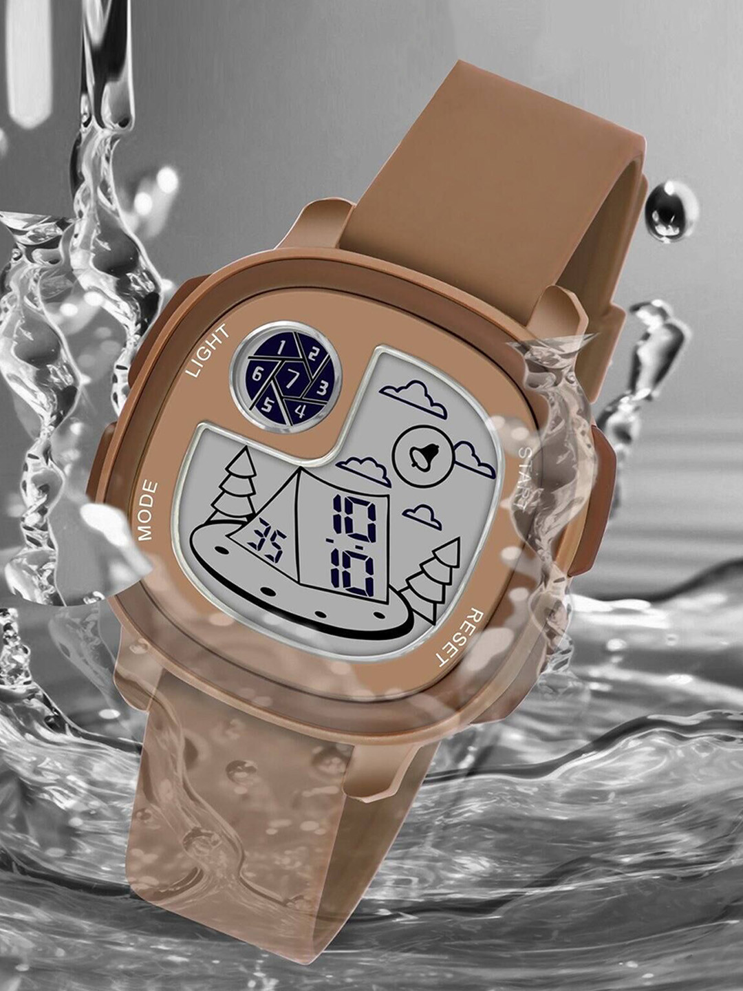 EWWE Kids Printed Dial Digital Multi Function Digital Waterproof Watches Home//Brown