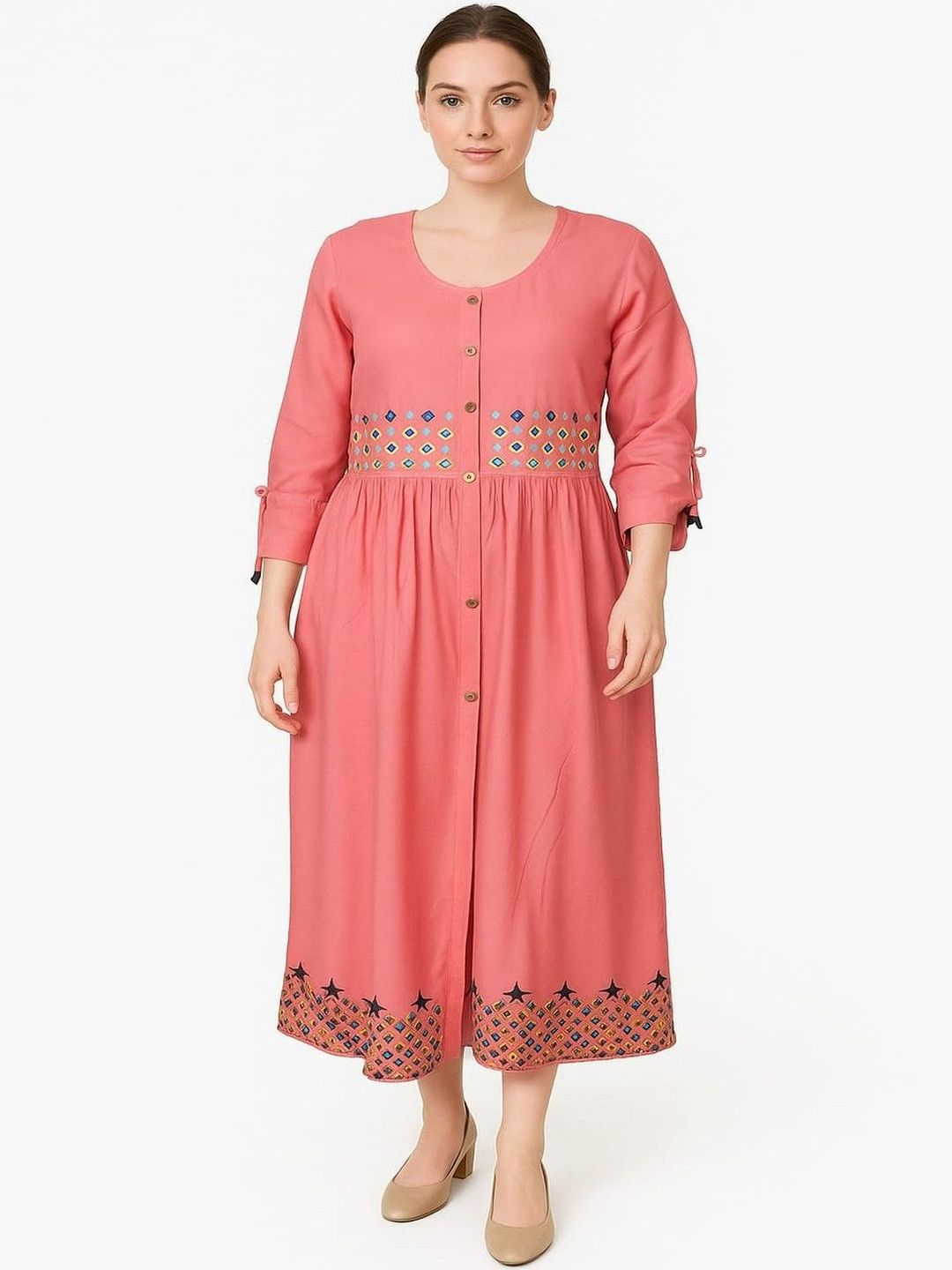 Silakaari Scoop Neck Shirt Midi Dress