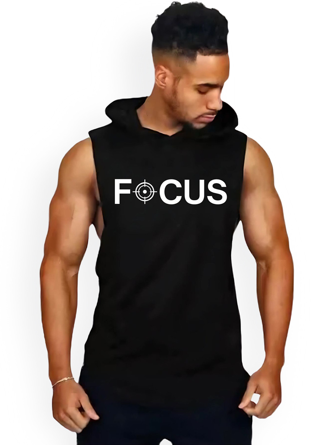 Fashnobic Men Focus Printed Hooded Neck Gym Vest