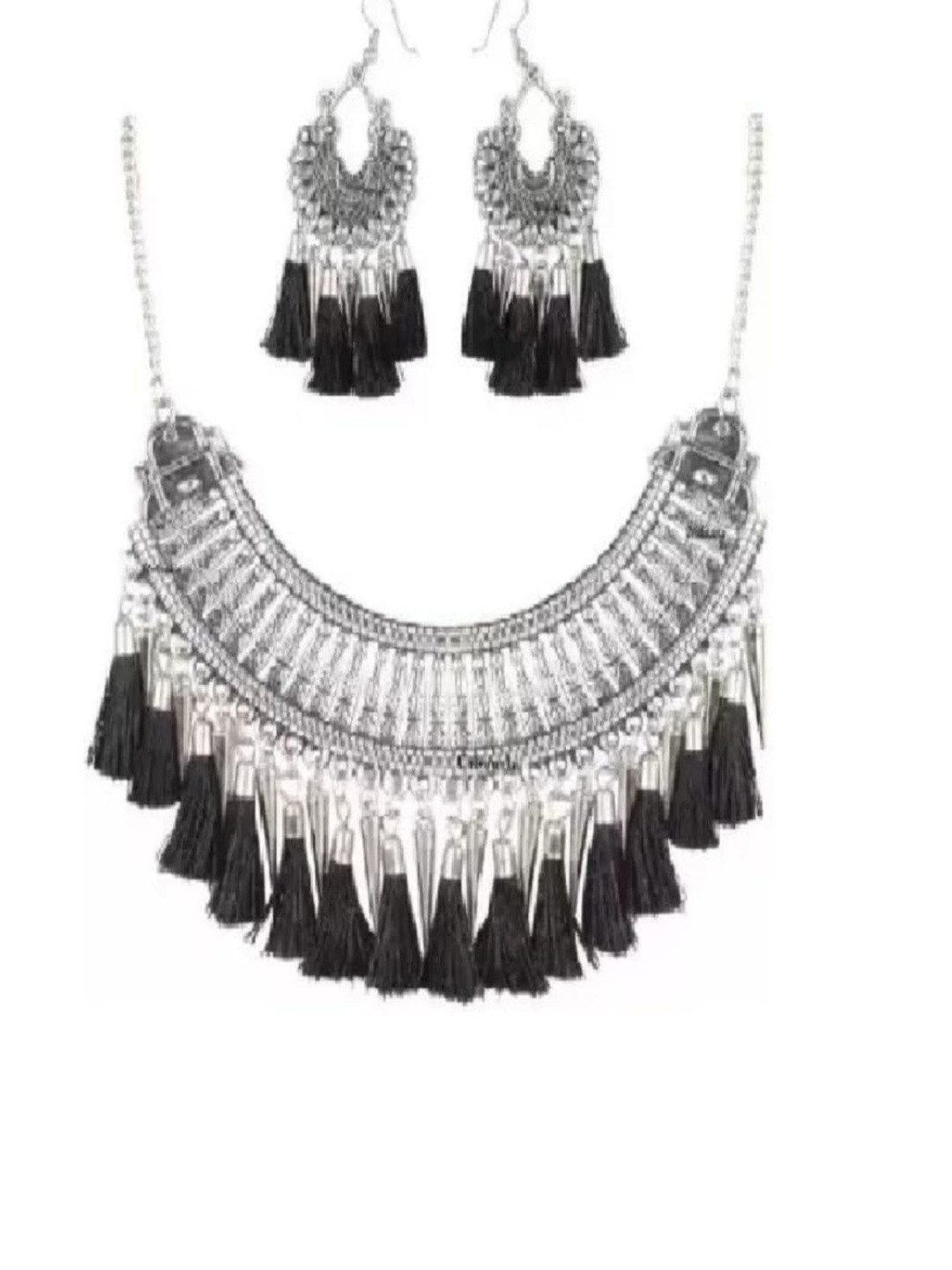 Ewedoos German Silver-Plated Beaded Tasselled Jewellery Set