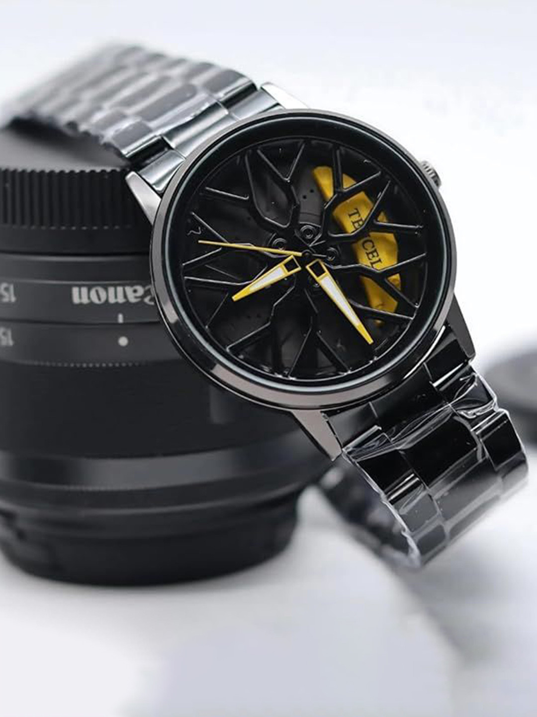 HDFCREATION Men Bracelet Style Straps Analogue Watch Spinner_1_Flower__Yellow
