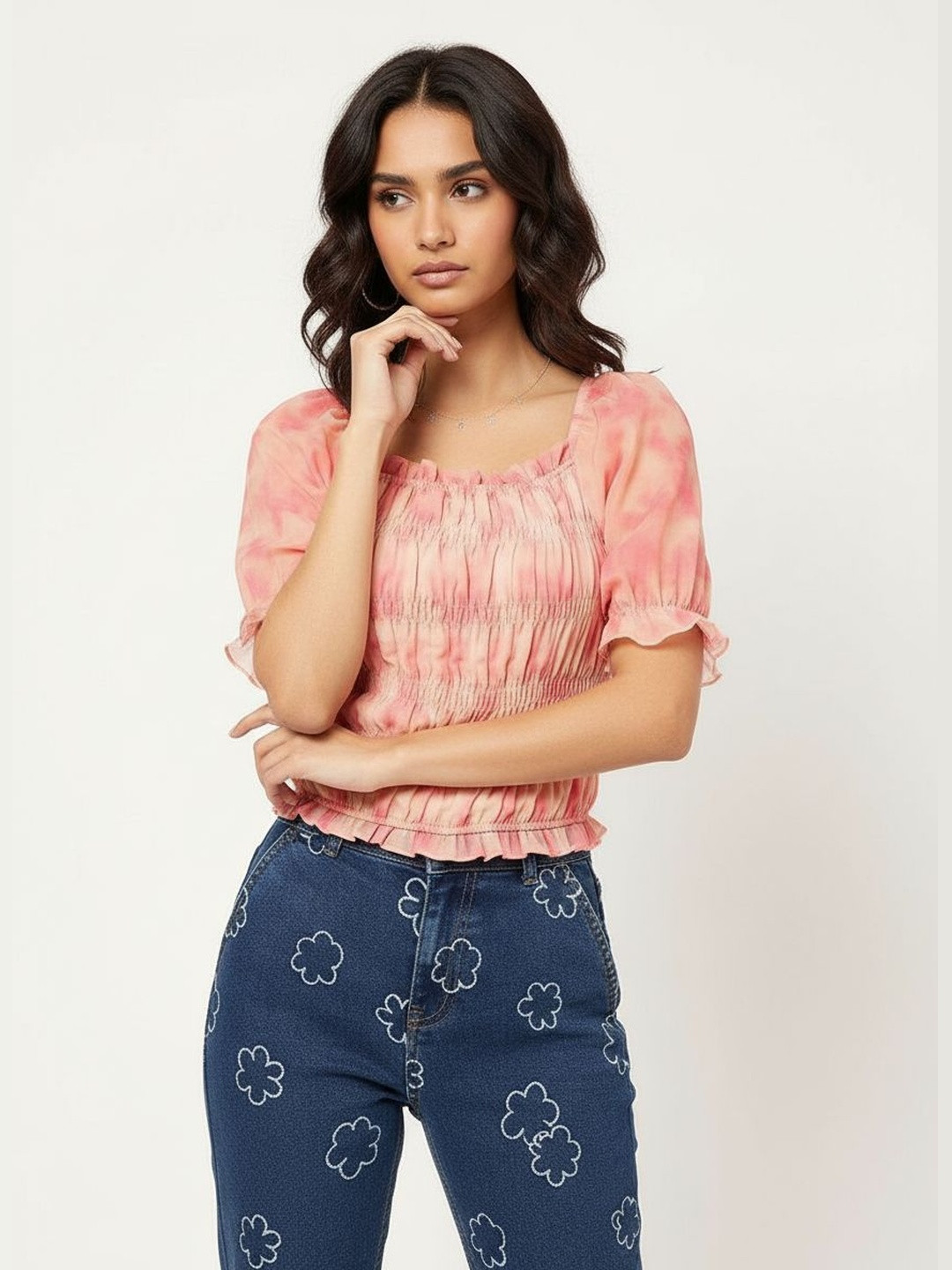 DressBerry Puffy Power Smocked Fitted Top