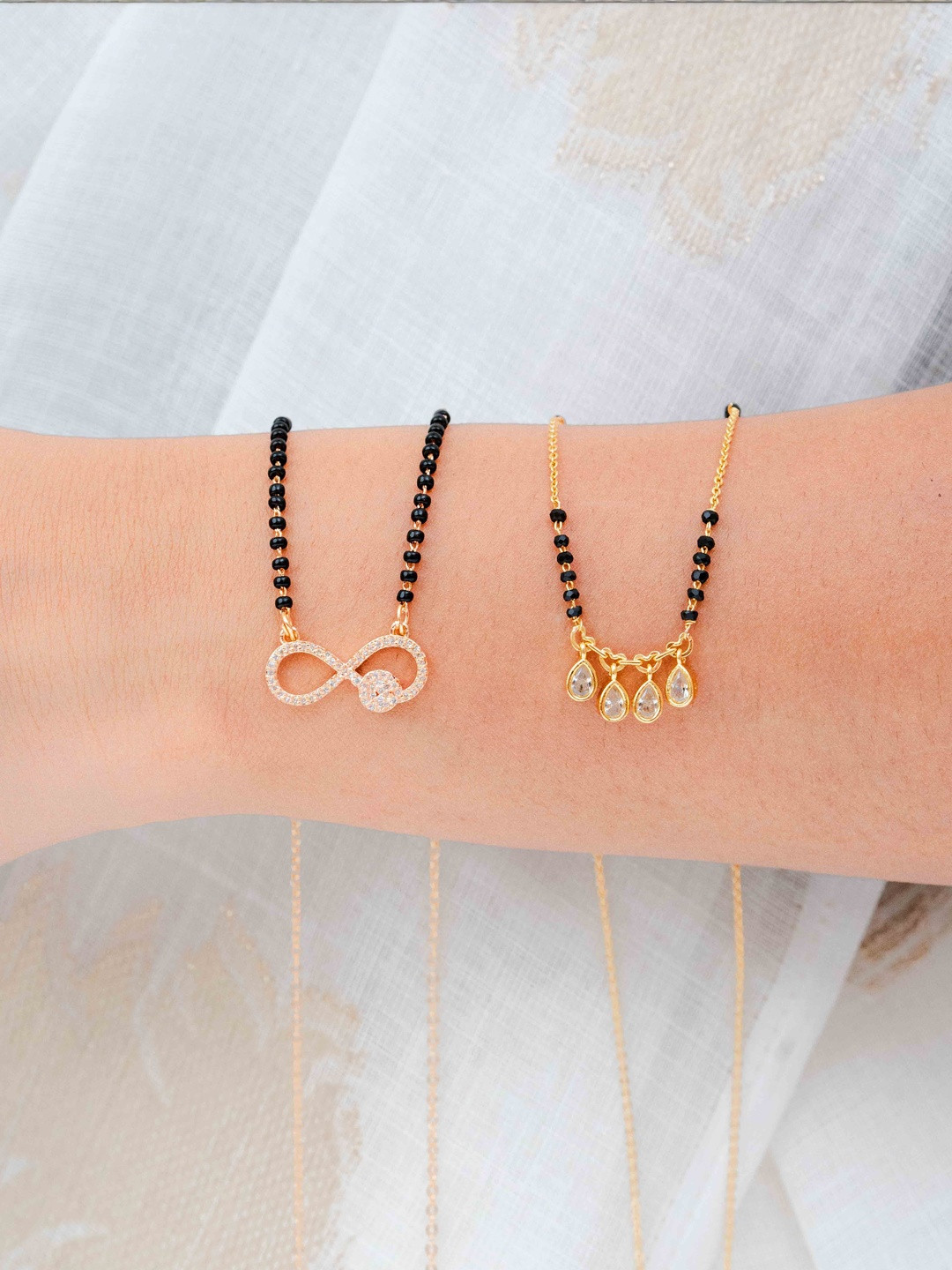 Zeraki Jewels Meher And Shilpa Set Of 2 Stones Studded & Beaded Infinity Mangalsutras