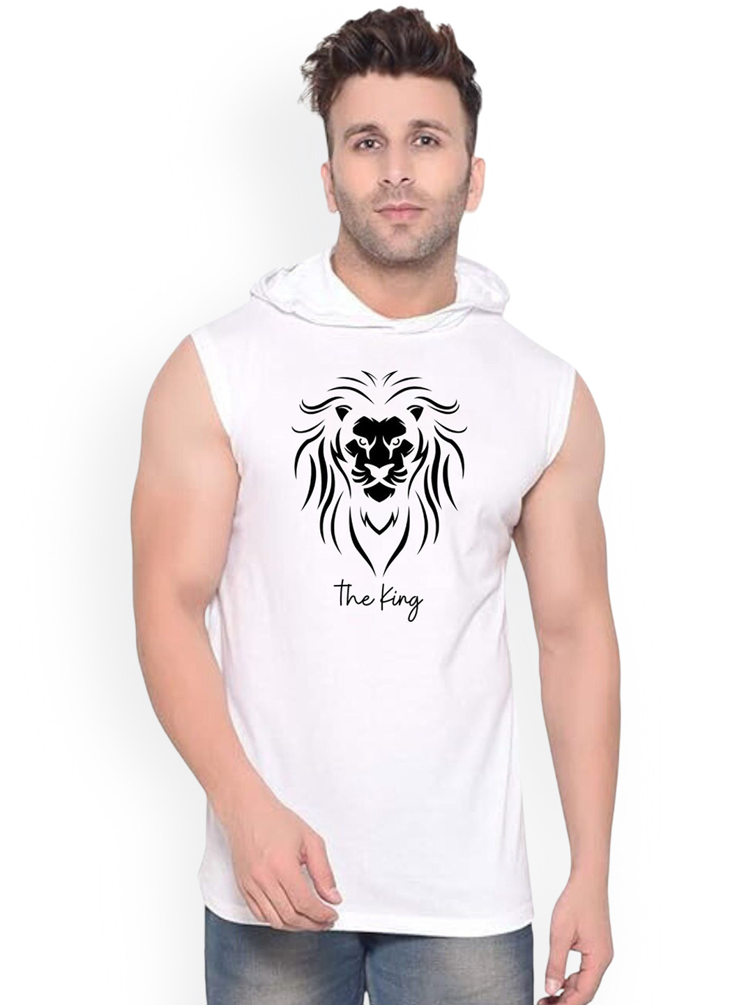 Fashnobic Men The King Printed Hooded-Neck Gym Innerwear Vests