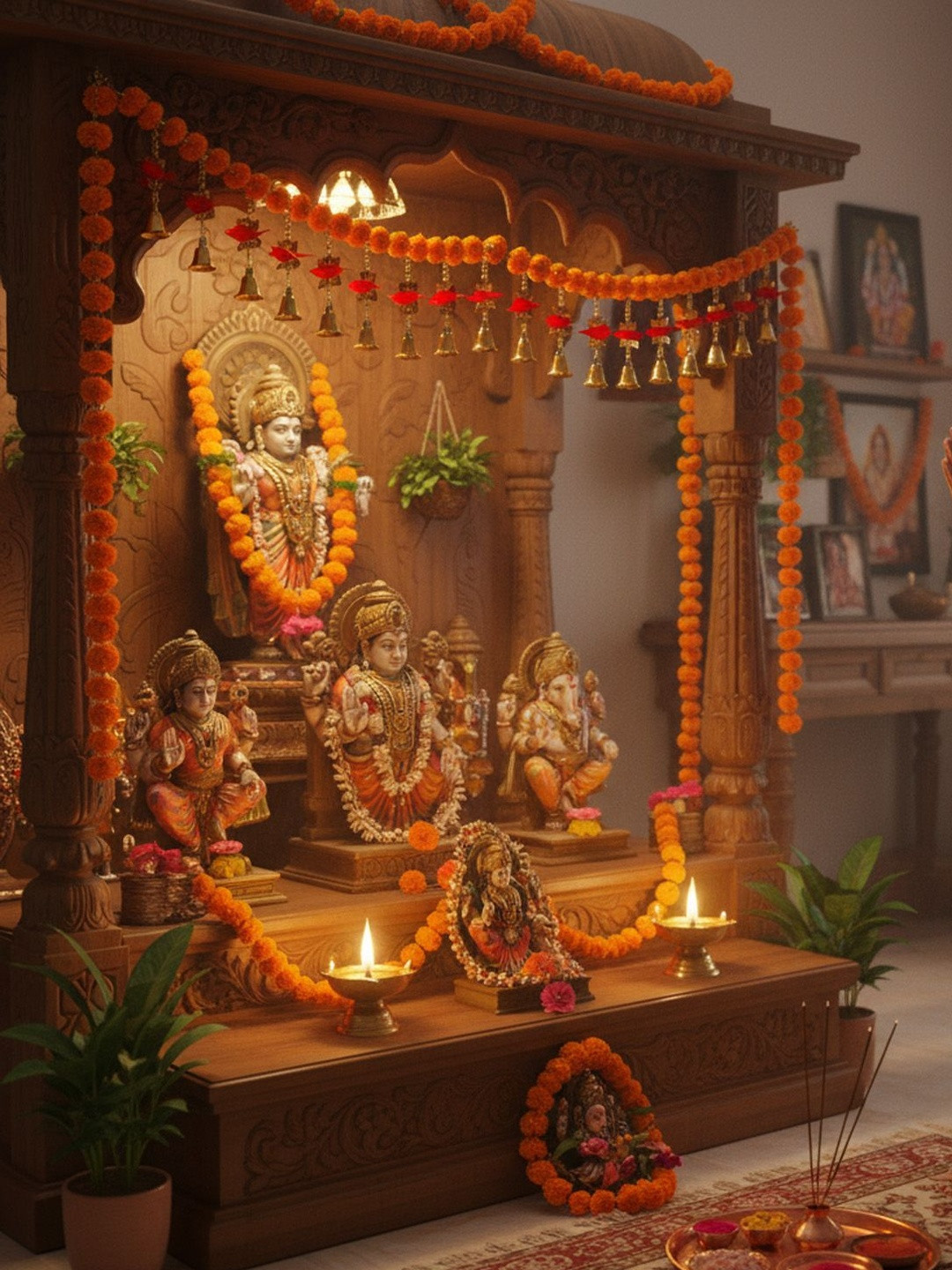 Go Hooked Artificial Hanging Golden Bells 35 Inch Wall Decor