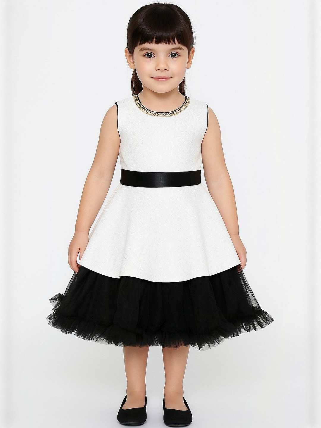 My Lil Princess Girls Colourblocked Sleeveless Embellished Fit & Flare Dress