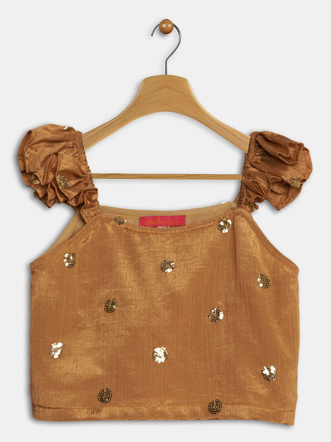 studio rasa Girls Square Neck Flutter Sleeves Sequined Tops