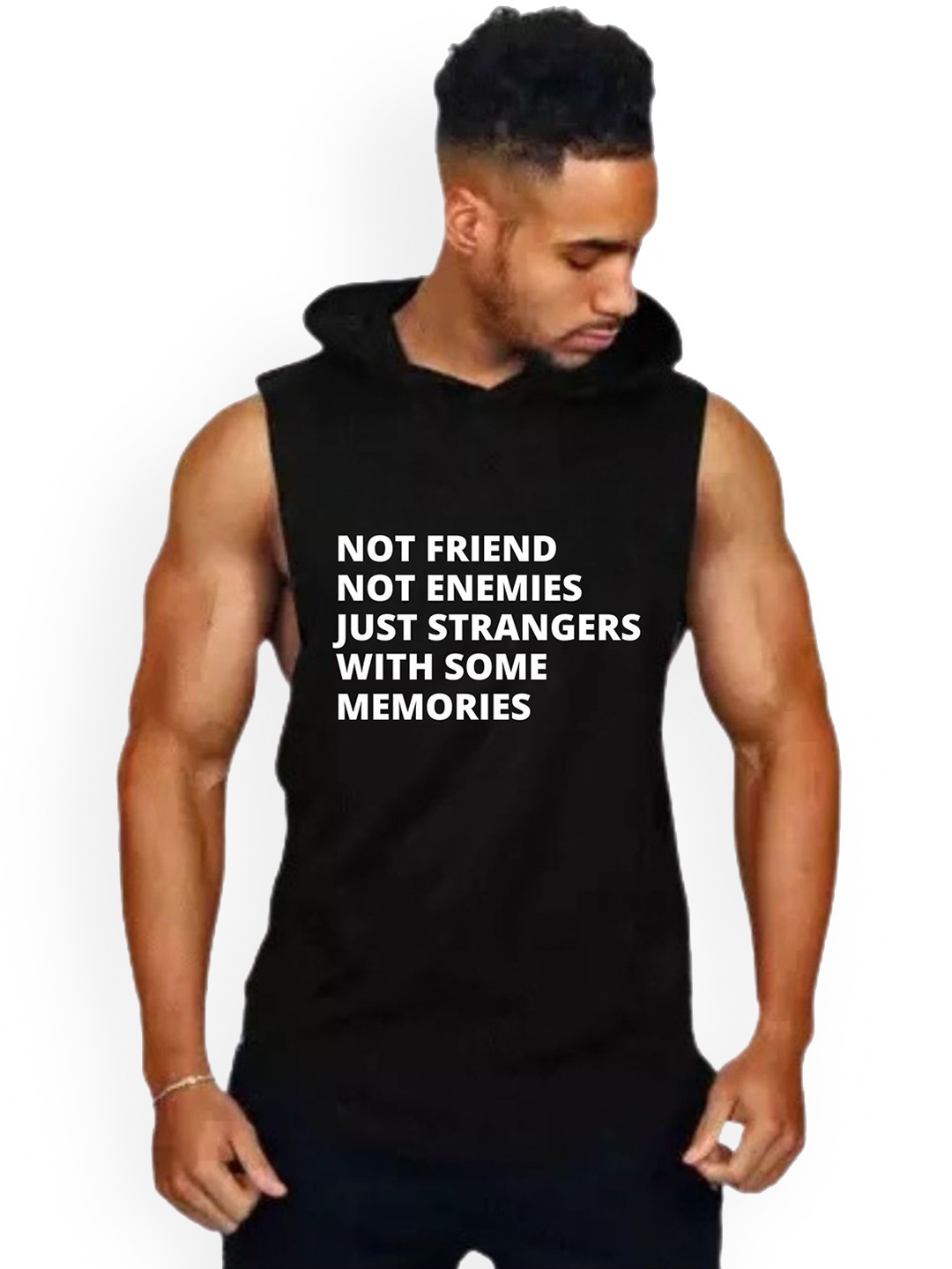 Fashnobic Not Friend Men Printed Hooded Neck Gym Vest