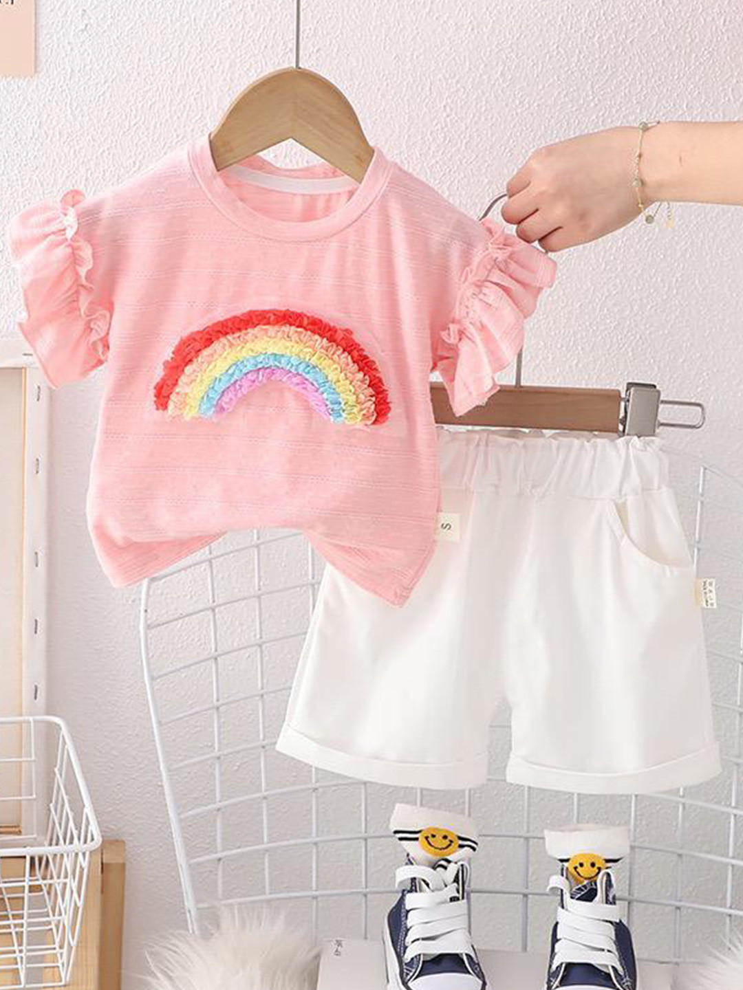 POP STREET KIDS Girls Self Design Top with Shorts Clothing Set